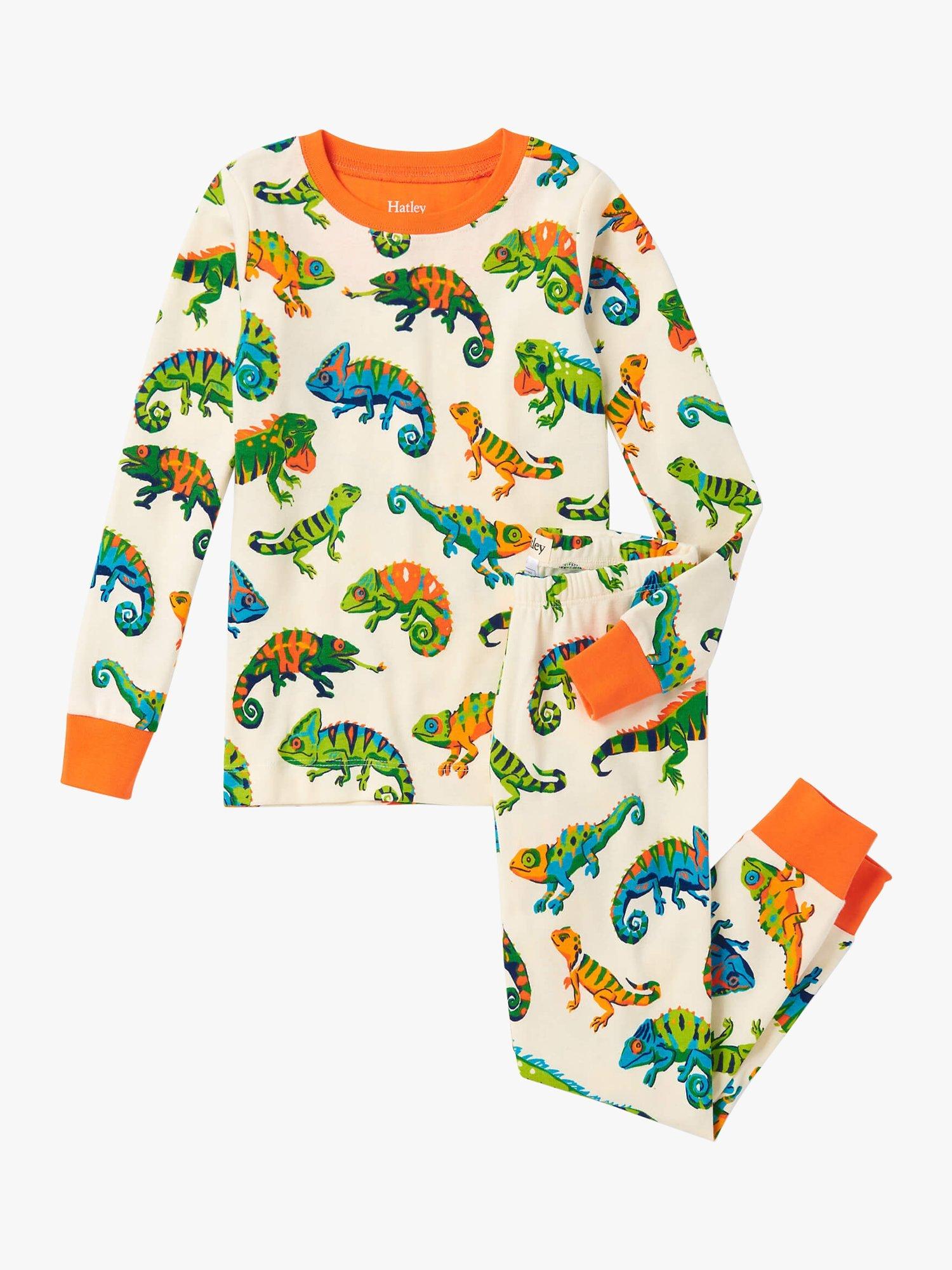 Hatley Kids' Chameleon Long Sleeve Pyjama Set, Off White/Multi
