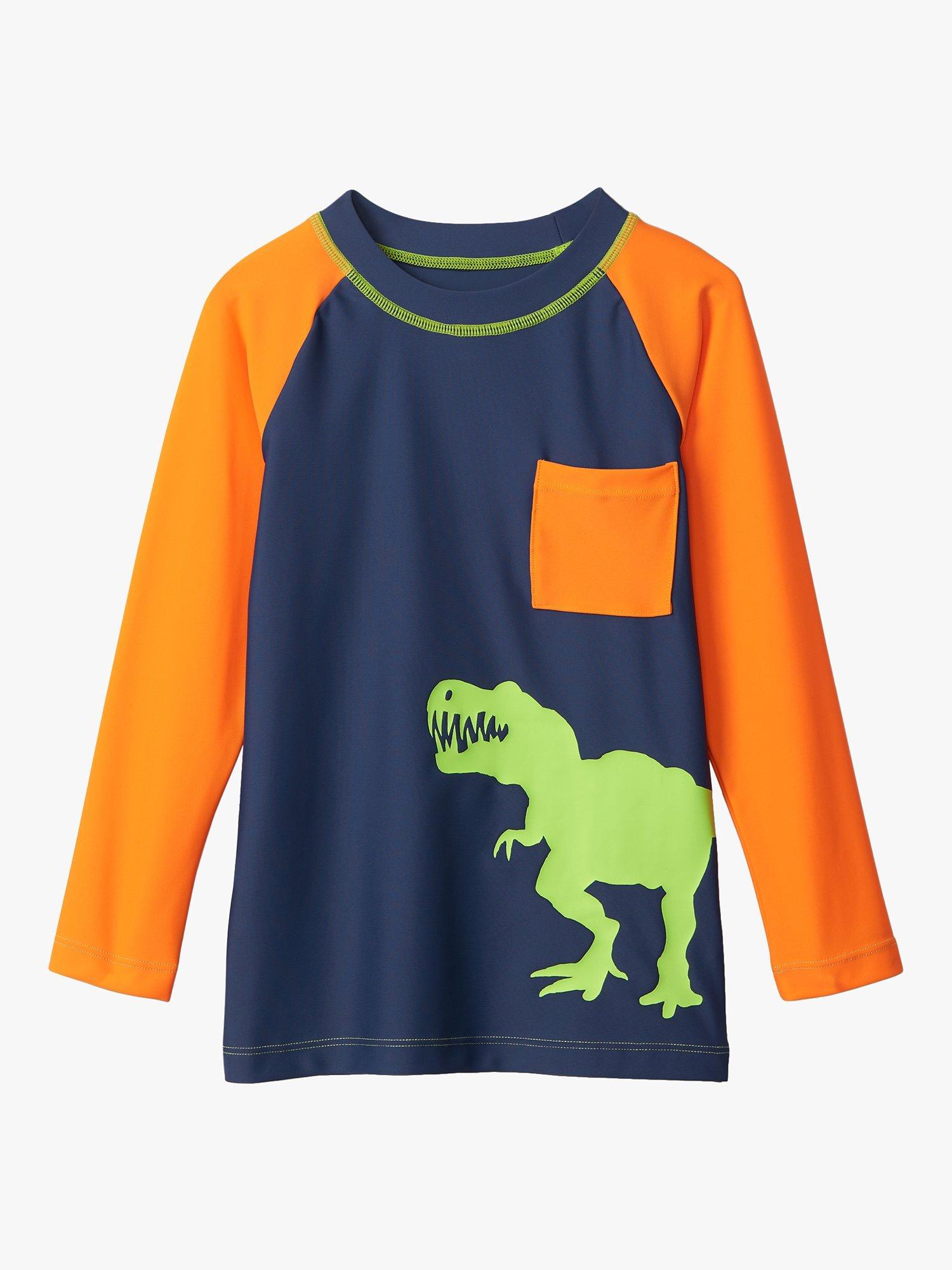 Hatley Kids' Swim Rash Vest, Blue/Orange Dinosaur