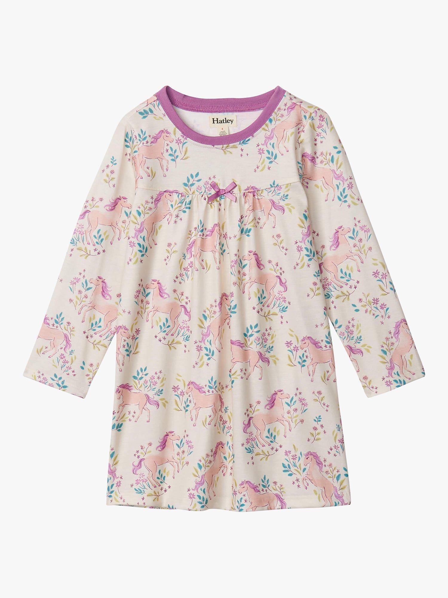 Hatley kids' Pony Print Long Sleeve Nightdress, Off White/Pink