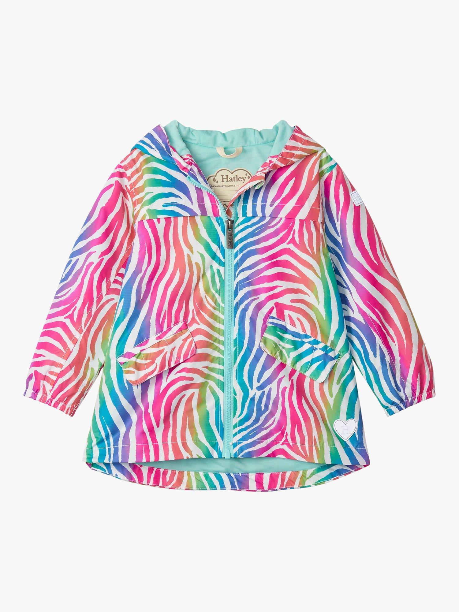 Hatley Kids' Microfibre Rain Jacket, Rainbow Zebra