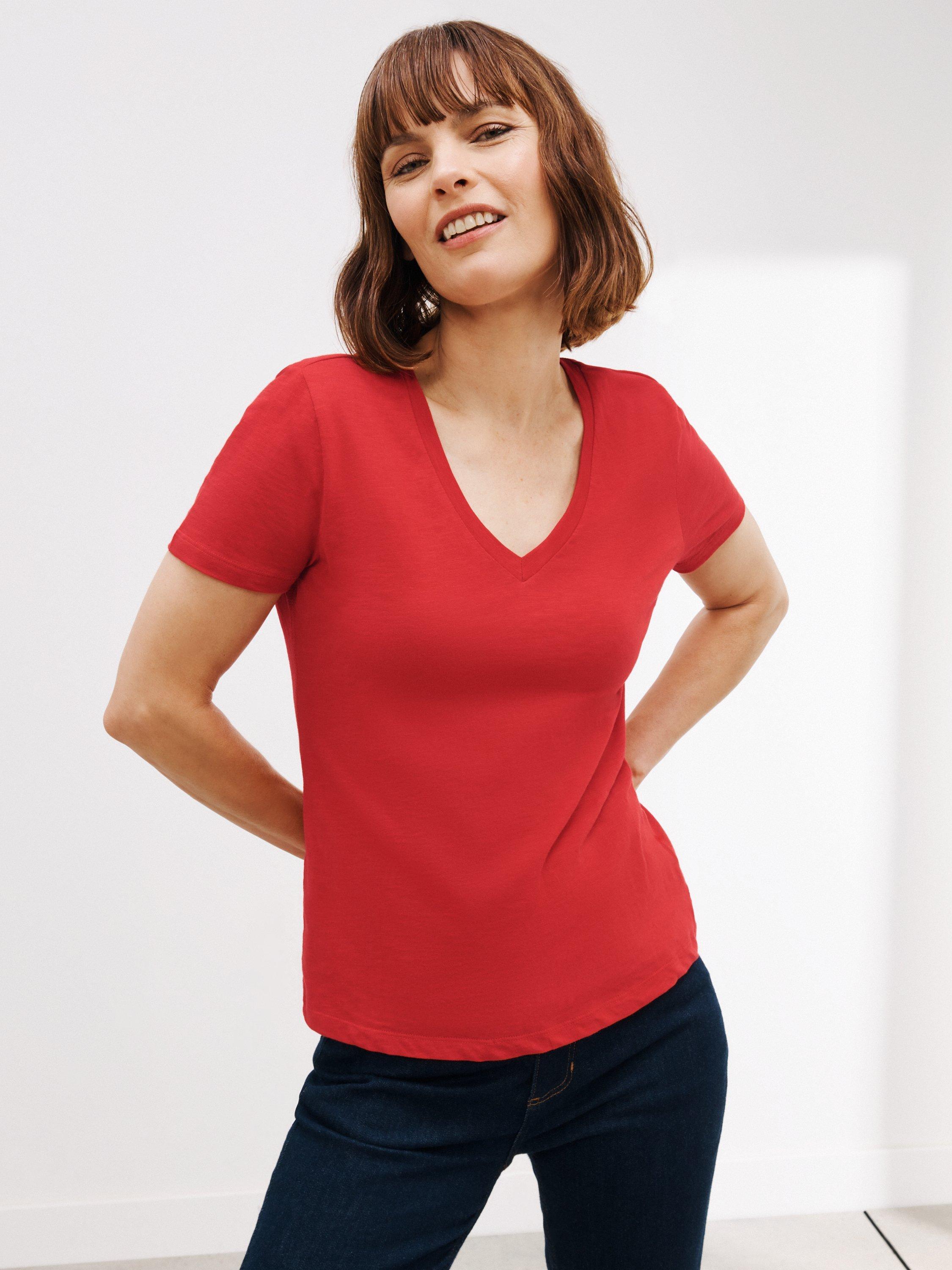 John Lewis V-Neck Cotton Slub T-Shirt, Red
