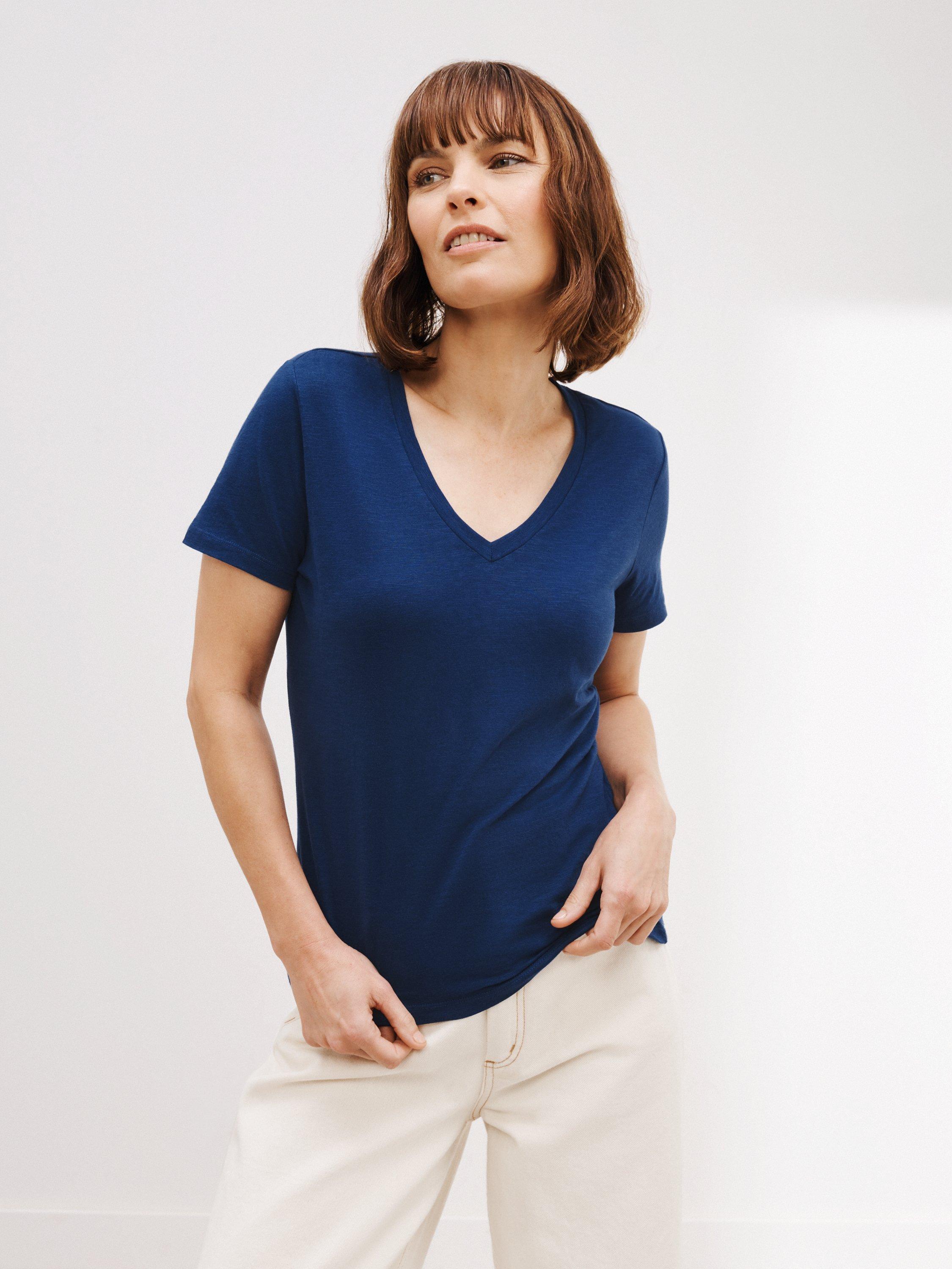John Lewis V-Neck Cotton Slub T-Shirt, Blue