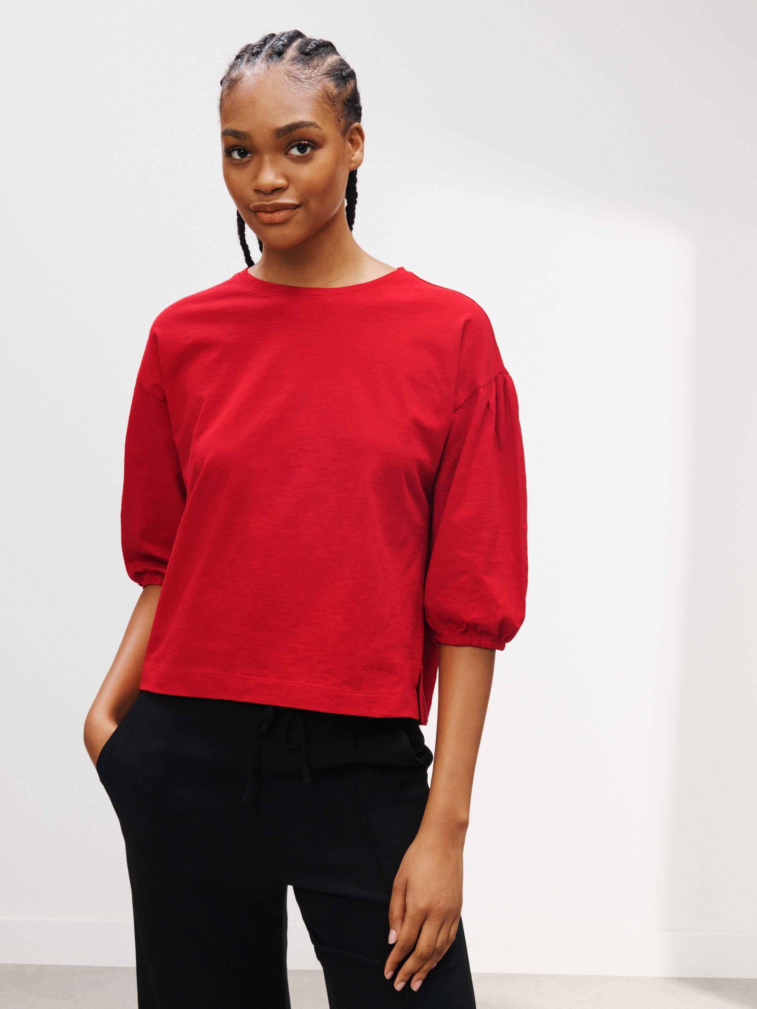John Lewis Cotton Slub Puff Sleeve Top