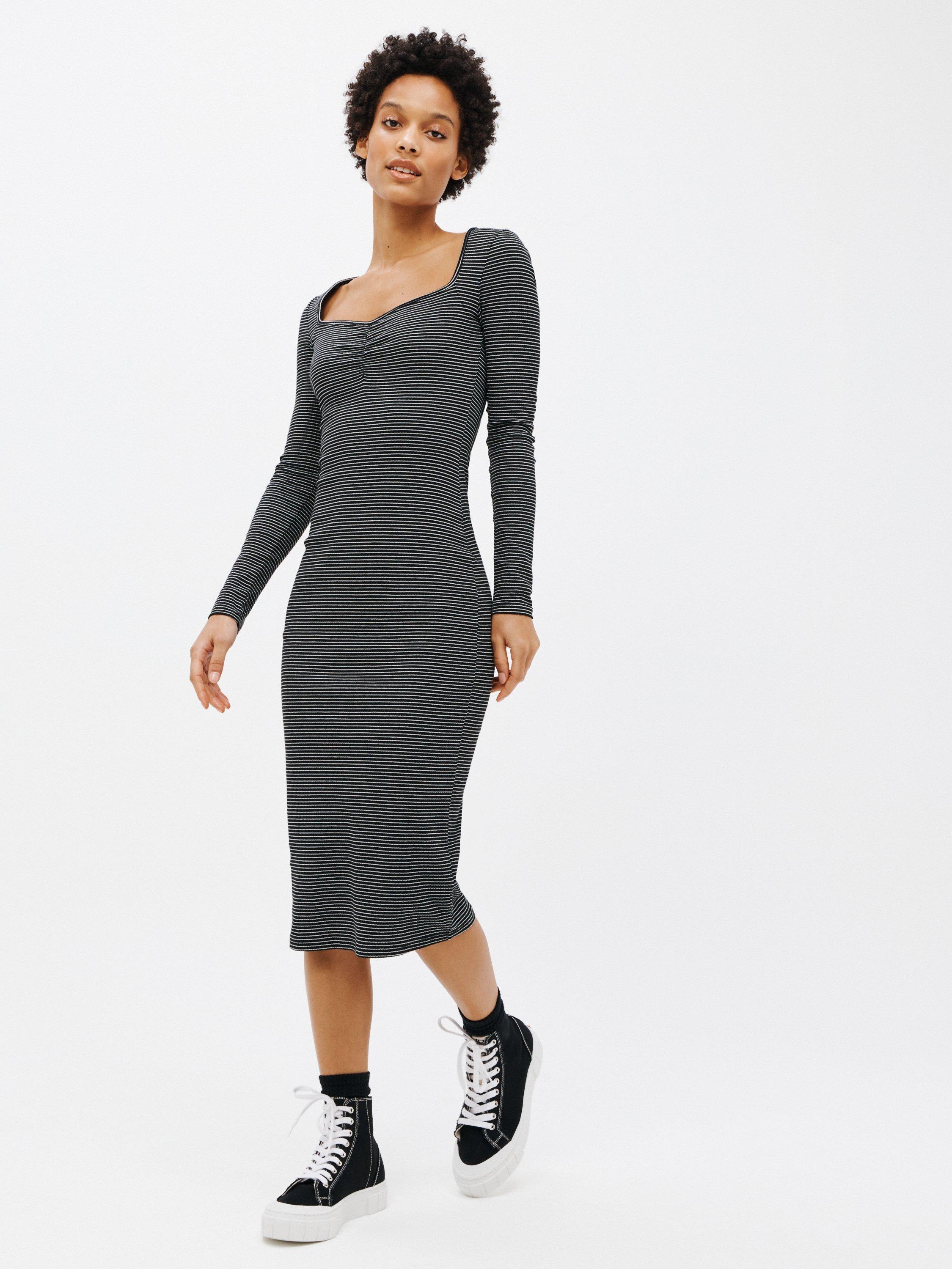 John Lewis ANYDAY Skinny Stripe Sweetheart Neckline Bodycon Jersey Dress, Black/Multi