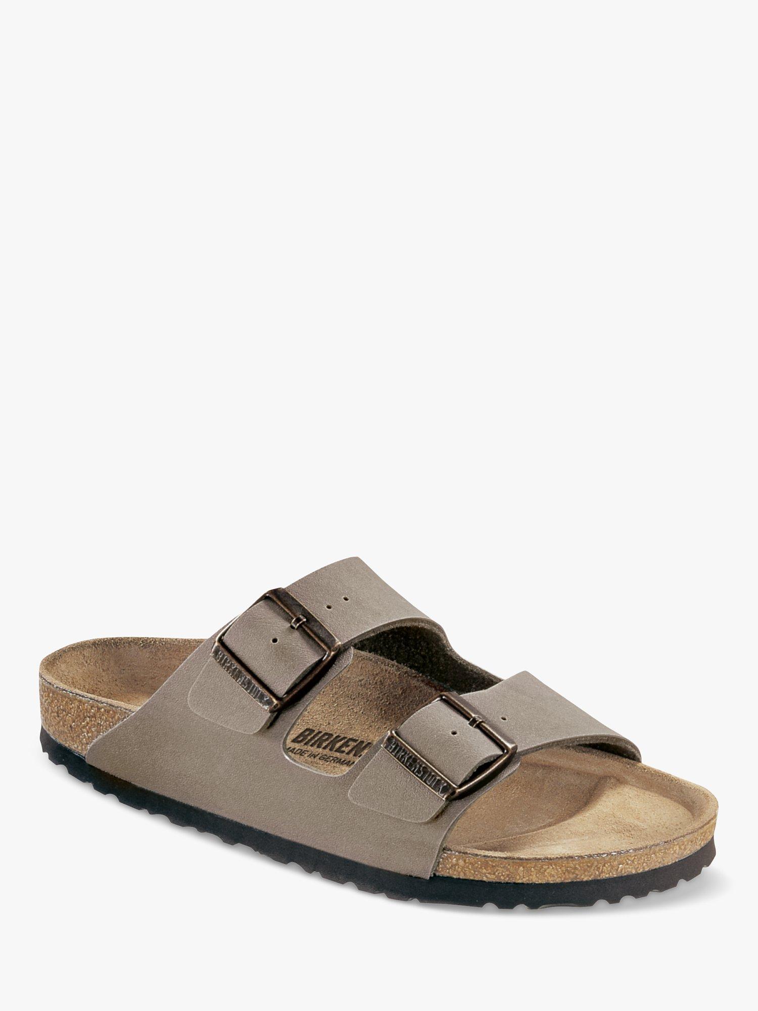 Product image 1 of 3, which shows Birkenstock Arizona Narrow Fit Birko Flor Birkibuc Sandals, Stone, 39