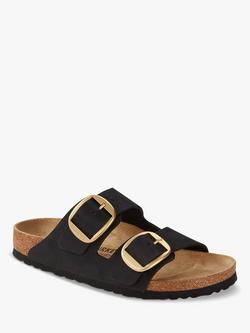 Birkenstock Arizona Narrow Fit Big Buckle Nubuck Leather Sandals, Black