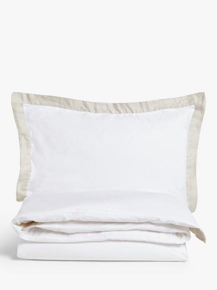 John Lewis Leli Panel Pure Cotton Percale Bedding, 200 Thread Count - view 2, White/Natural