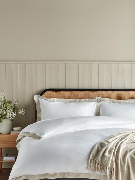 John Lewis Leli Panel Pure Cotton Percale Bedding, 200 Thread Count, White/Natural, White/Natural