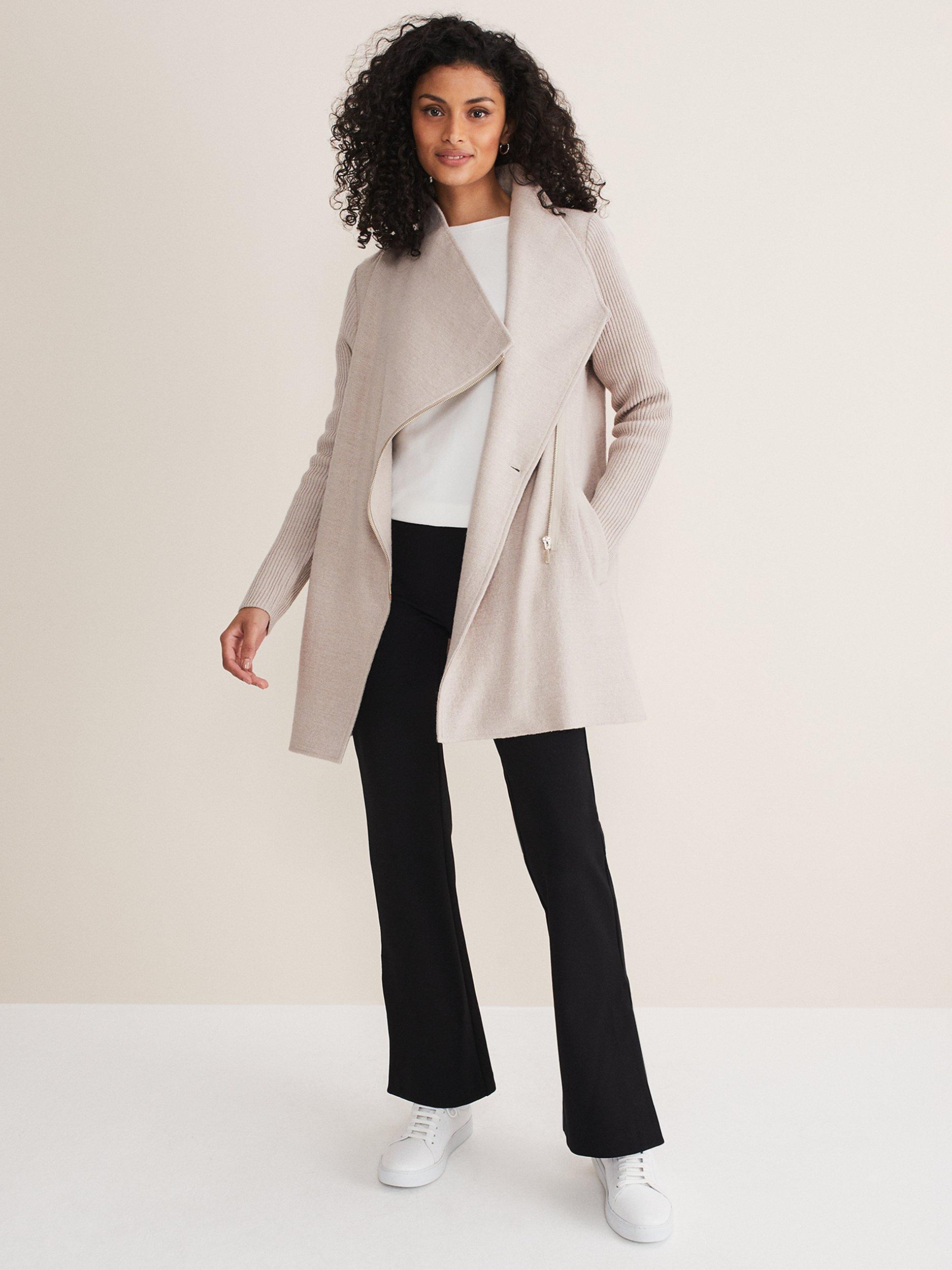 Phase Eight Byanca Zip Knit Coat, Stone