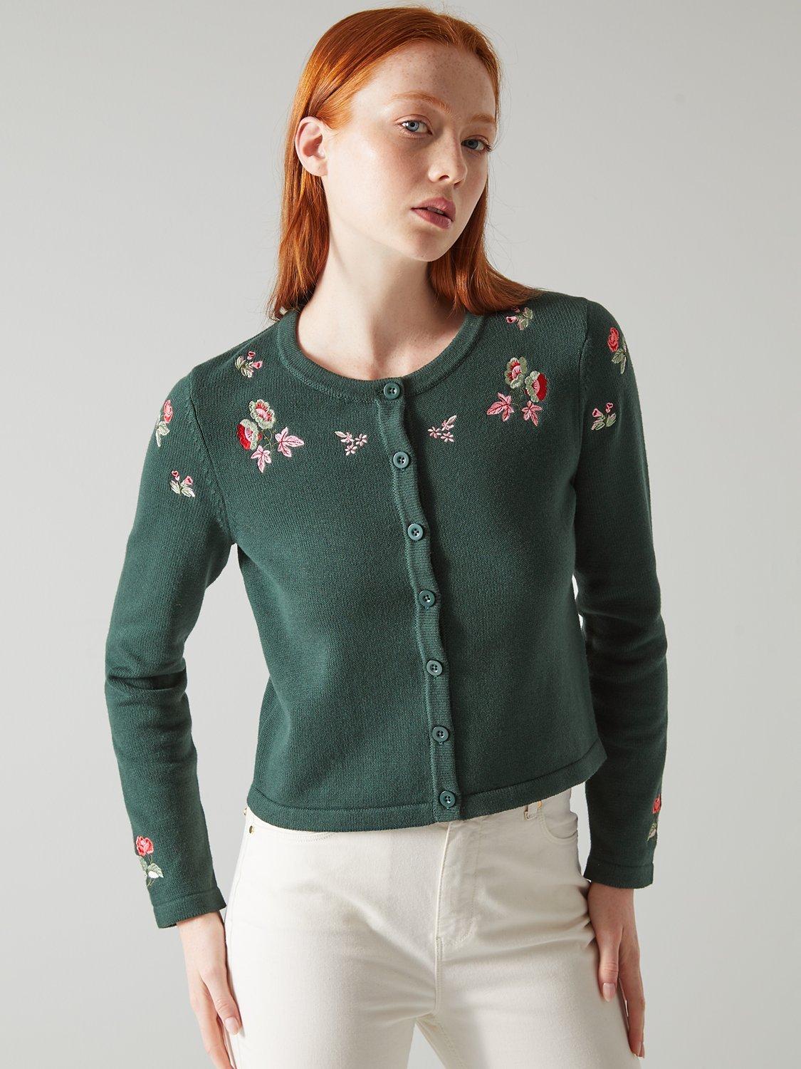 L.K.Bennett Monty Floral Print Wool Blend Cardigan Green