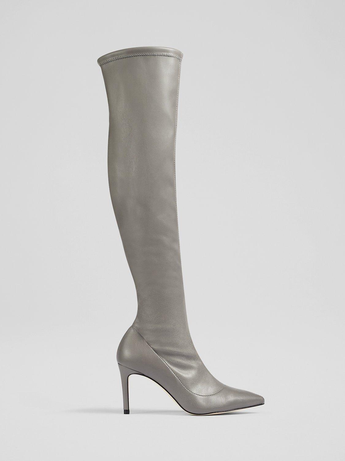 L.K.Bennett Blake Leather Over The Knee Boots, Grey