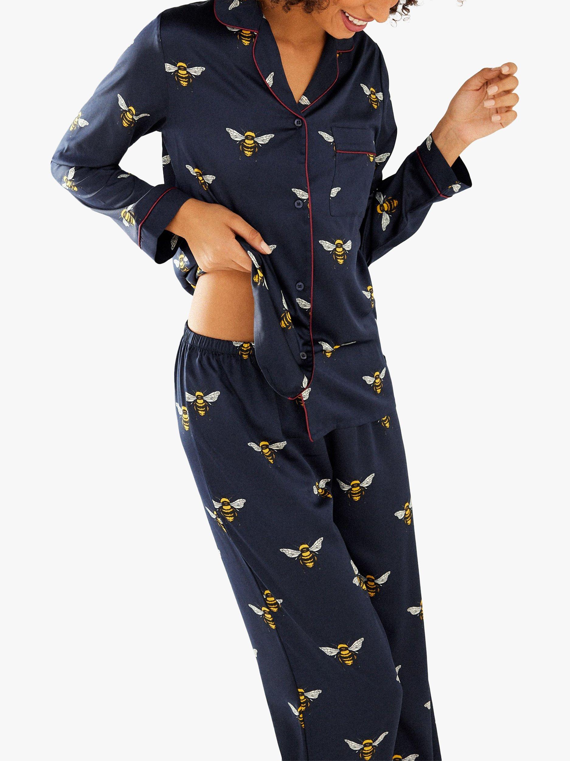 Chelsea Peers Bumble Bee Satin Pyjama Set Navy