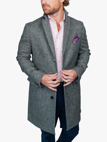KOY Wool Herringbone Tailored Fit Overcoat, Charcoal, Charcoal