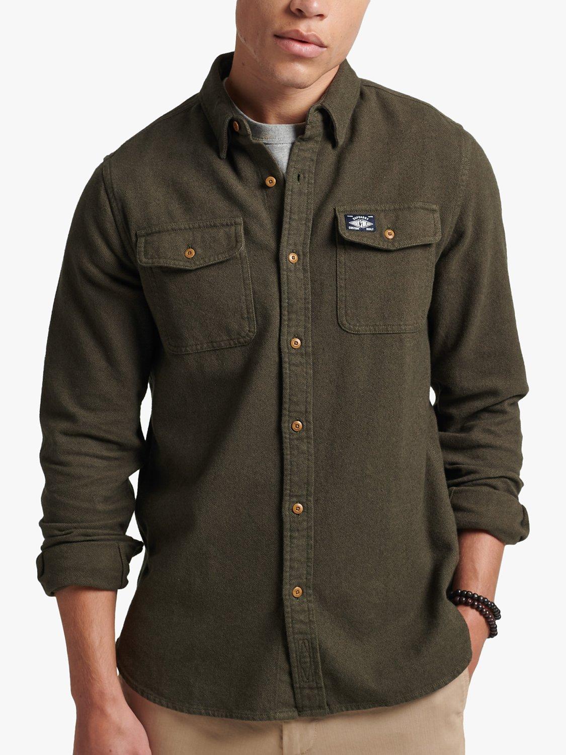 Superdry Trailsman Flannel Shirt, Dark Khaki