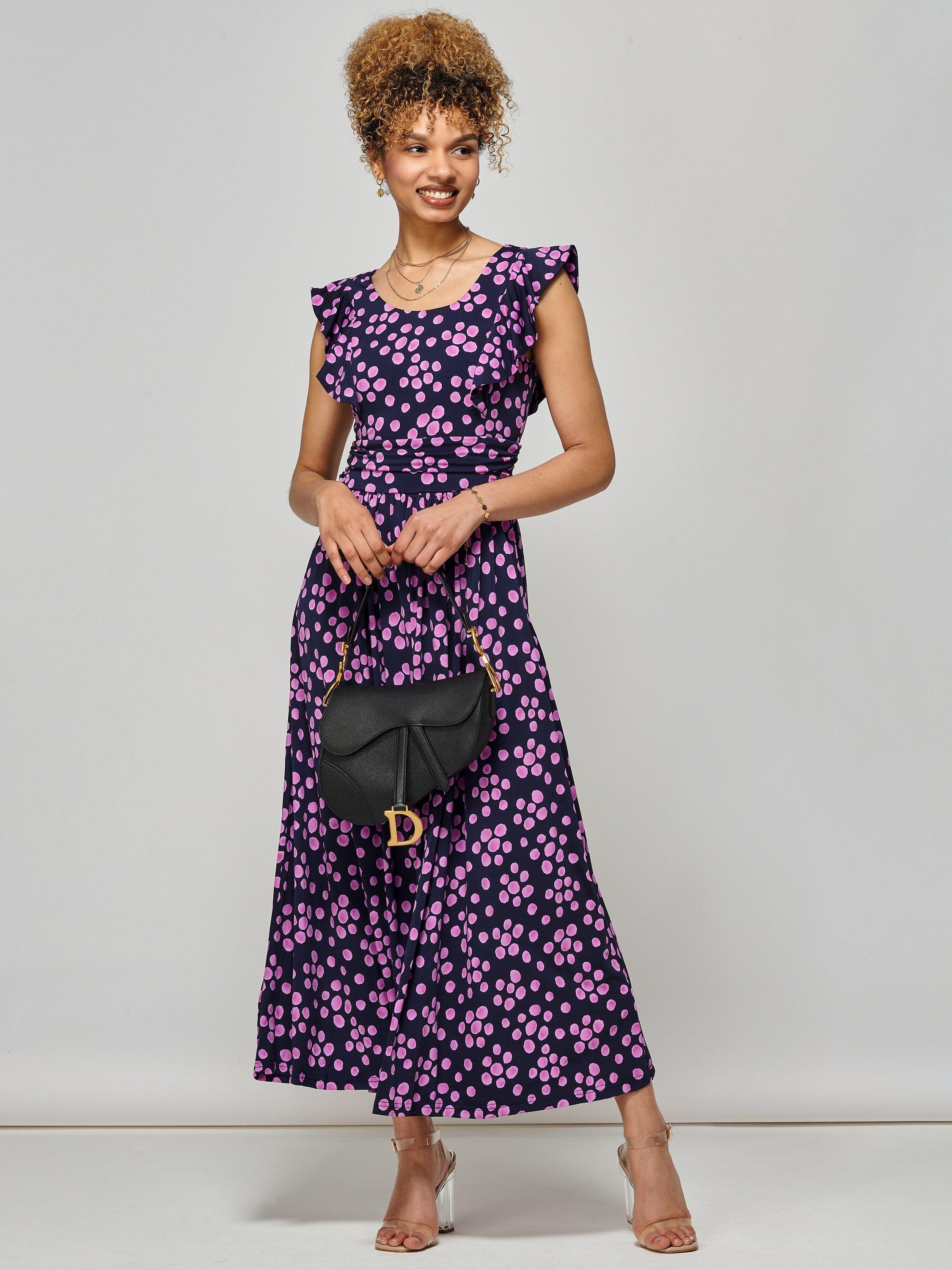 Jolie Moi Adalena Frill Spot Print Maxi Dress, Navy/Purple