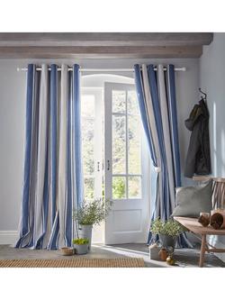 Laura Ashley Tiverton Pair Lined Eyelet Curtains, Denim, Denim