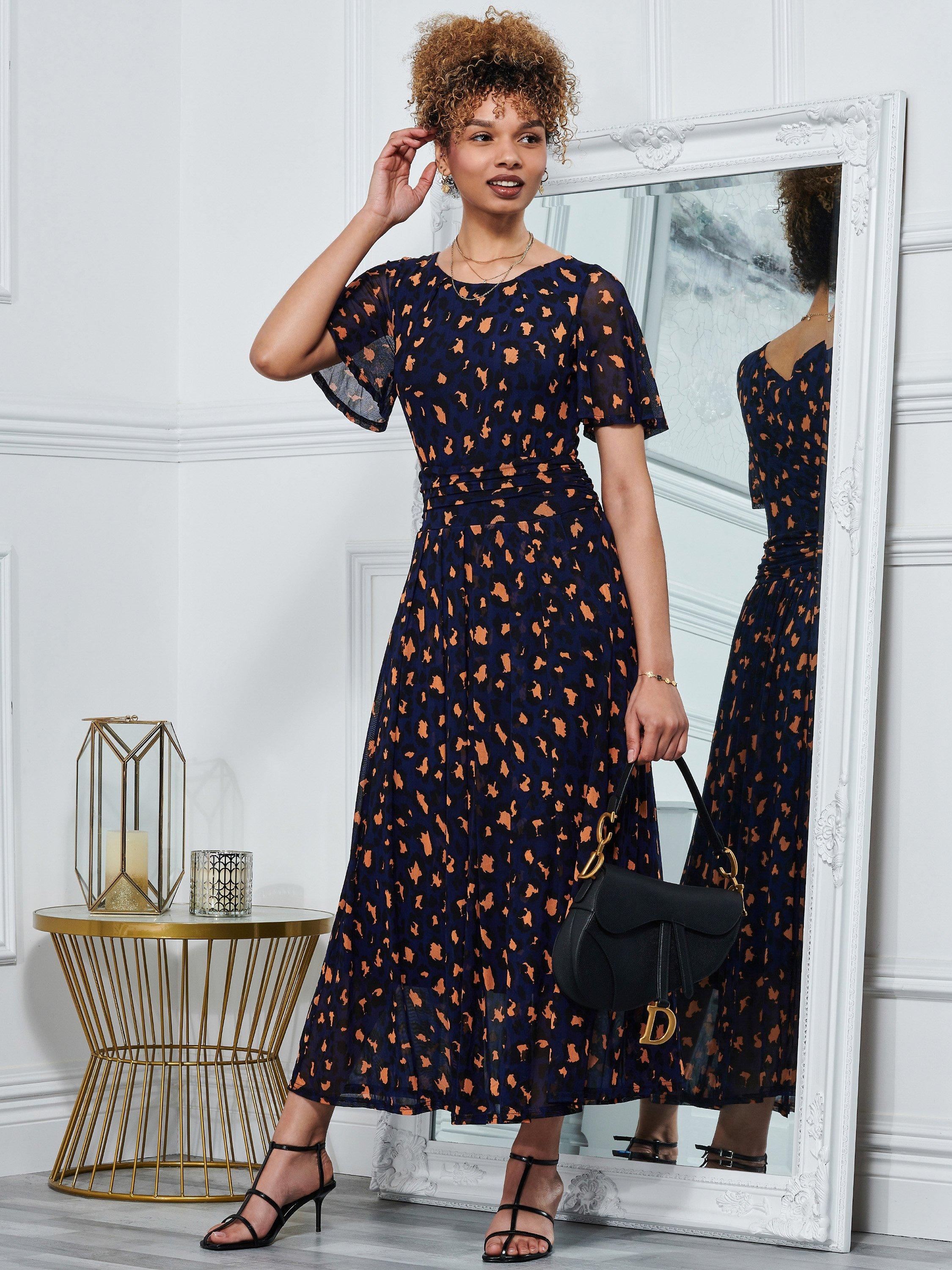 Jolie Moi Julita Leopard Print Midi Dress, Navy/Multi