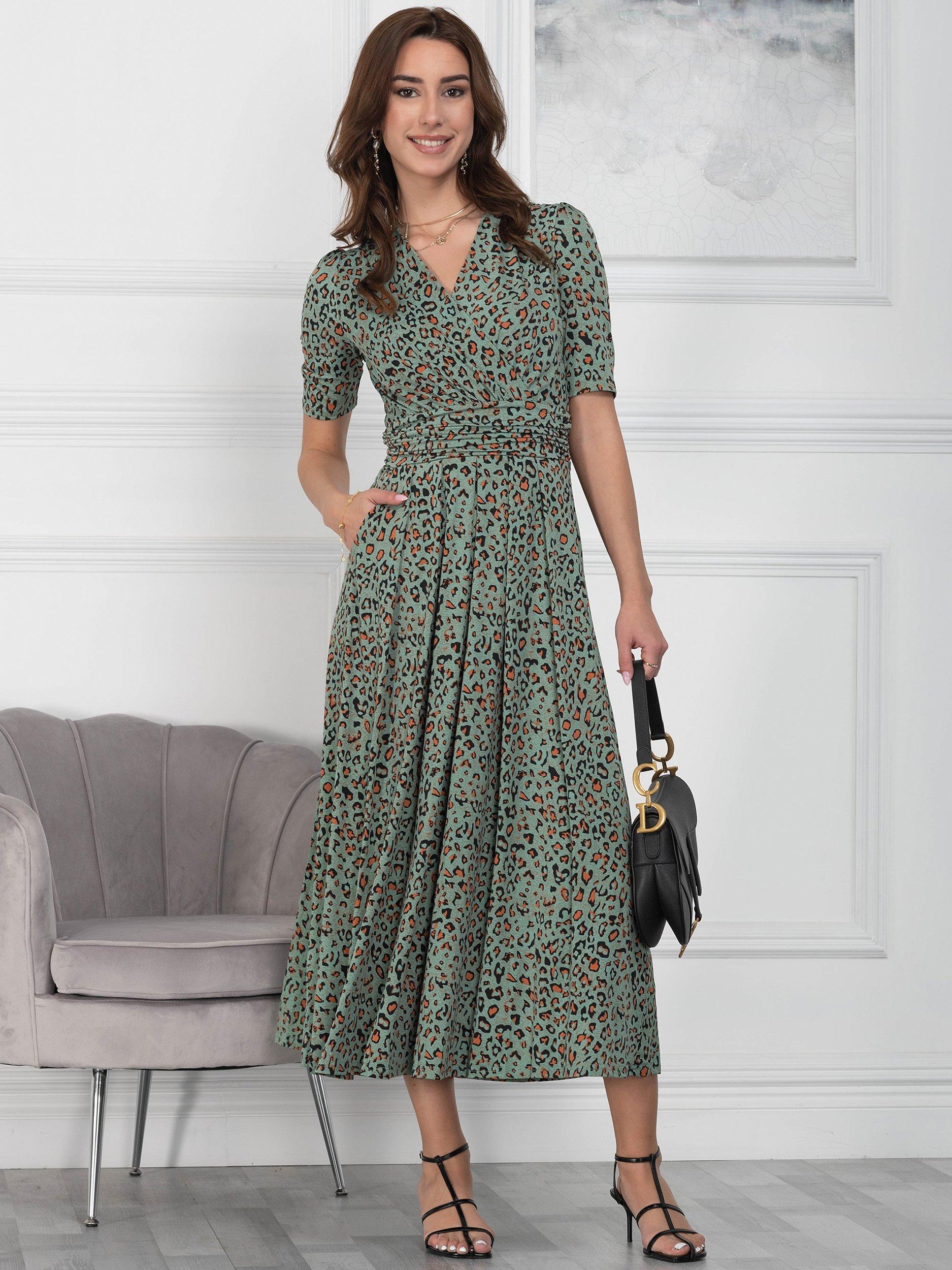 Jolie Moi Coleen Leopard Print Maxi Dress, Green/Multi