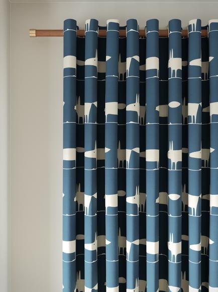 Scion Mr Fox Pair Lined Eyelet Curtains, Navy, Navy