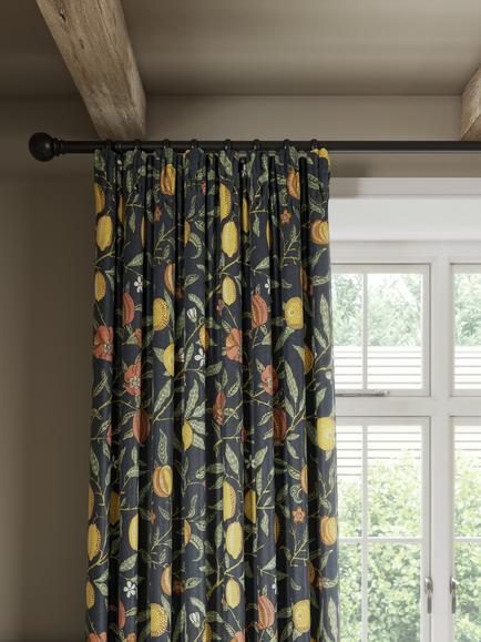Morris & Co. Fruit Pair Lined Pencil Pleat Curtains, Ink Blue, Ink Blue