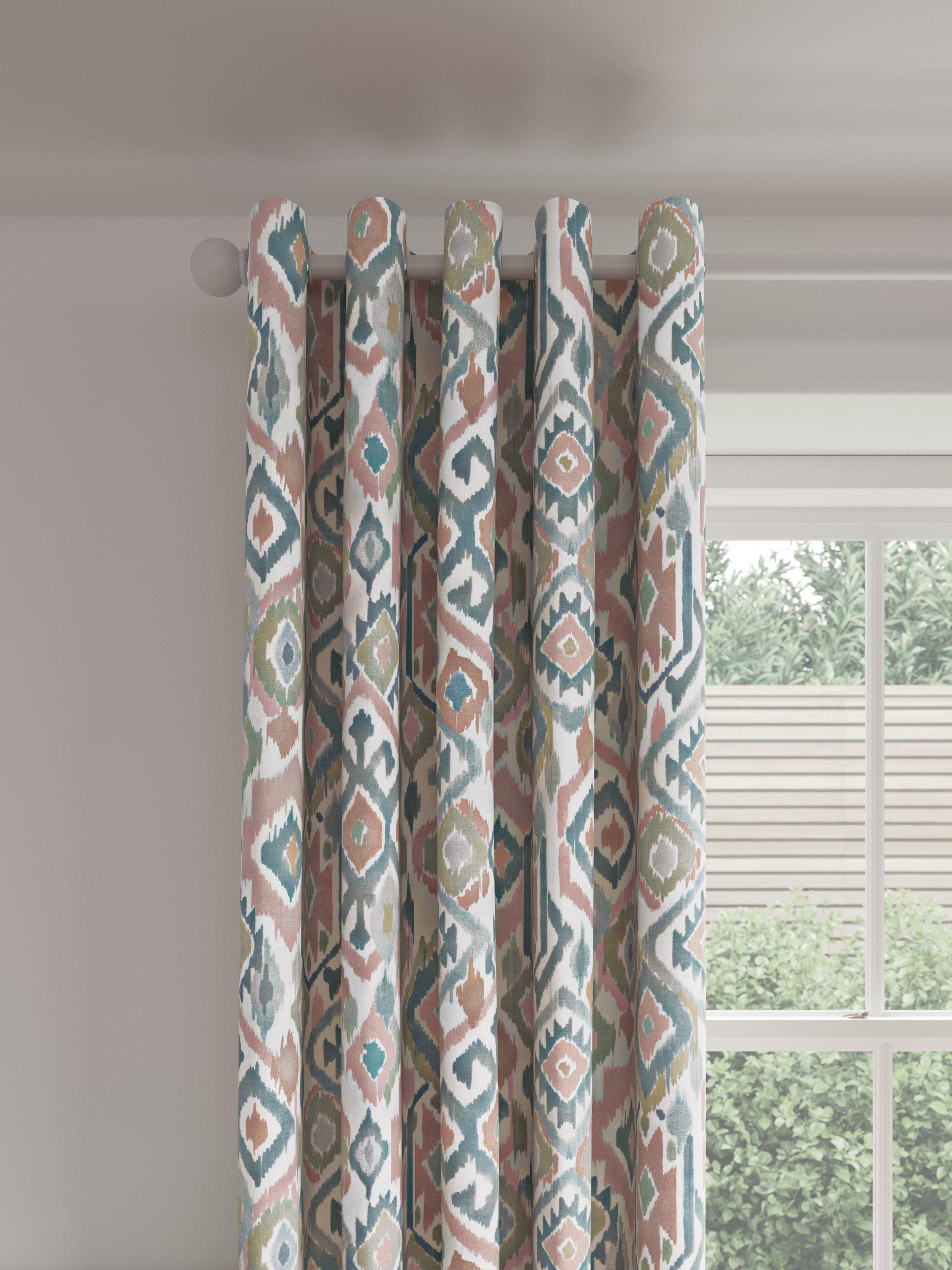 John Lewis Maya Ikat Print Pair Lined Eyelet Curtains, Tuscan Clay, W228 x Drop 137cm