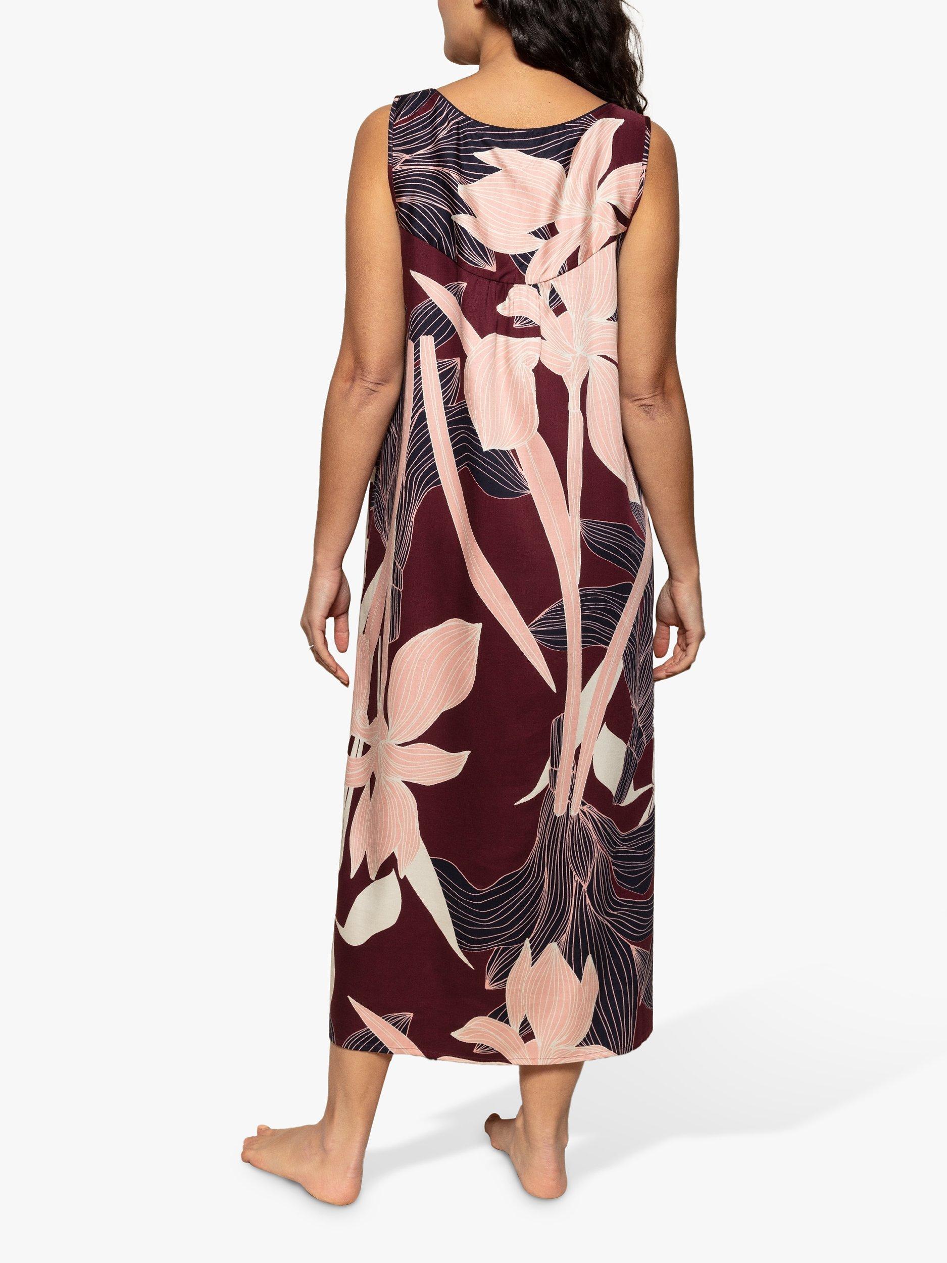 Product image 2 of 3, which shows Fable & Eve Piccadilly Floral Print Long Nightdress, Burgundy Mix, 8