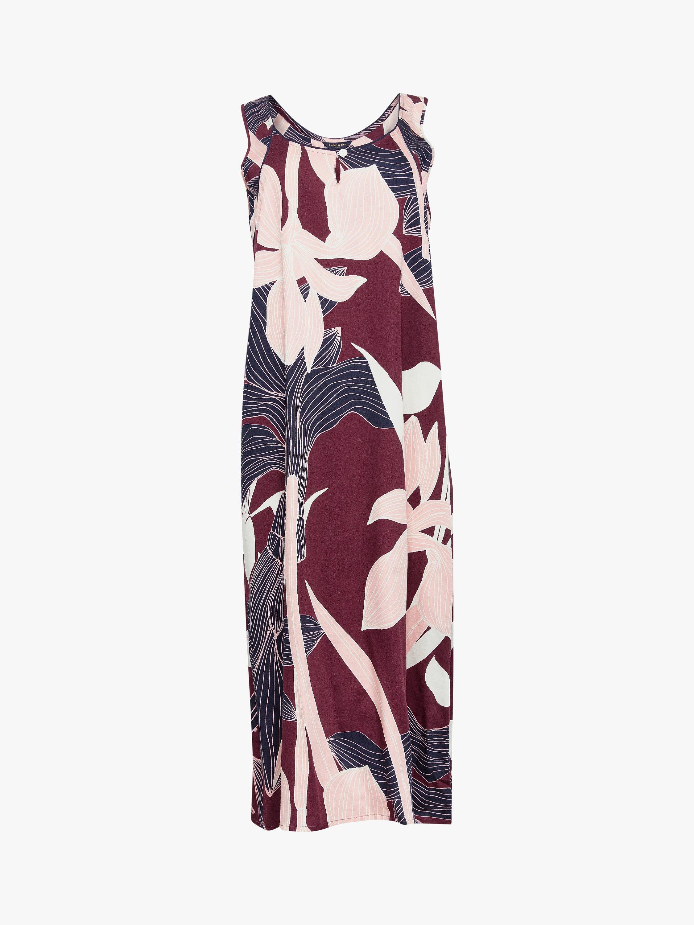 Product image 3 of 3, which shows Fable & Eve Piccadilly Floral Print Long Nightdress, Burgundy Mix, 8