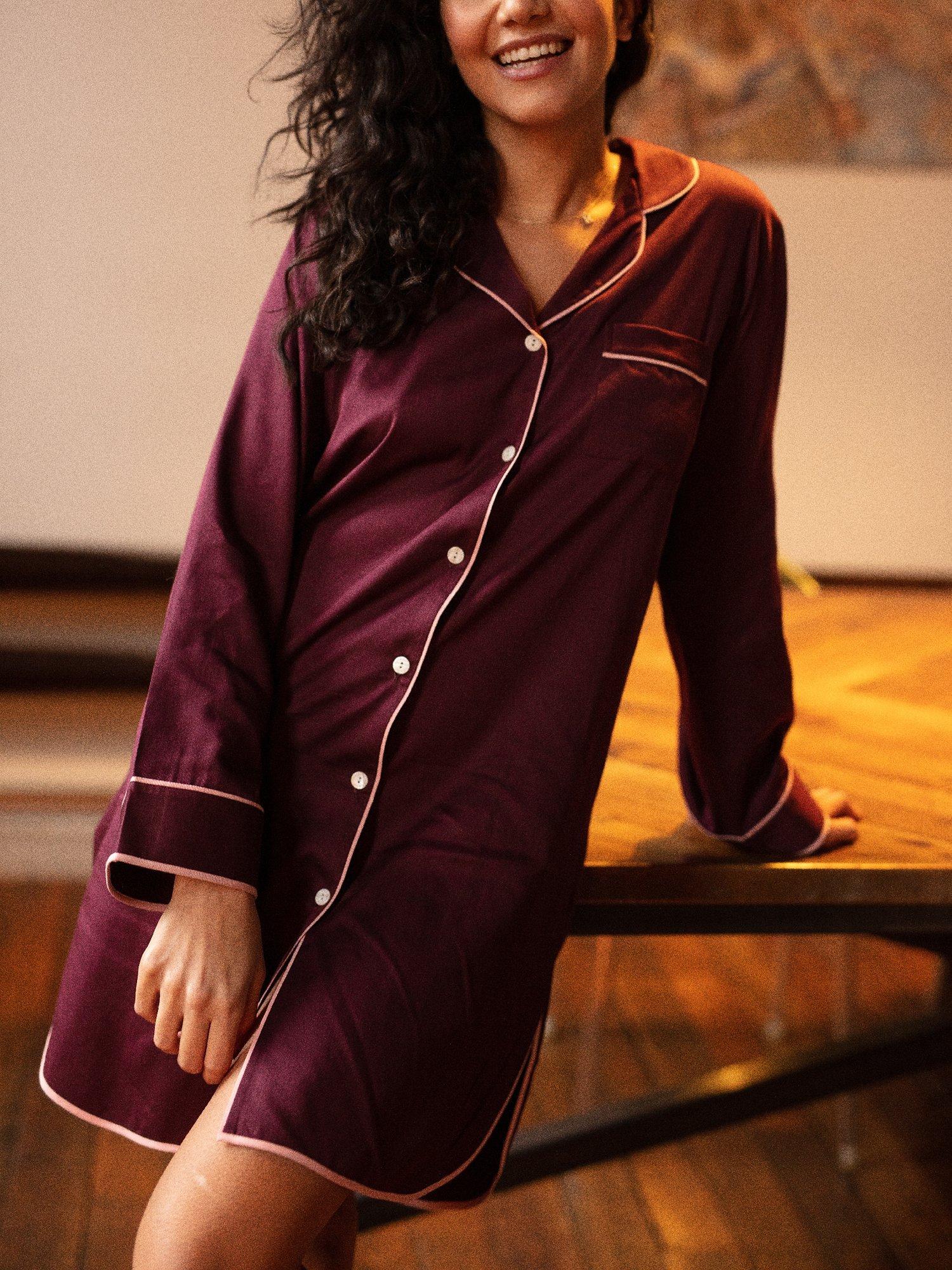 Product image 4 of 4, which shows Fable & Eve Piccadilly Nightshirt, Burgundy, 8