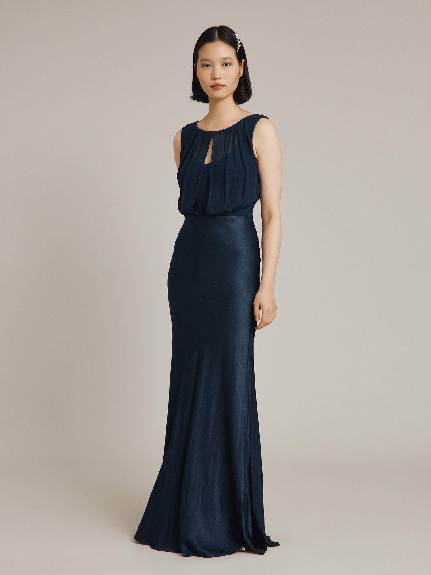 Ghost Beau Satin Maxi Dress, Navy Blue, XXS