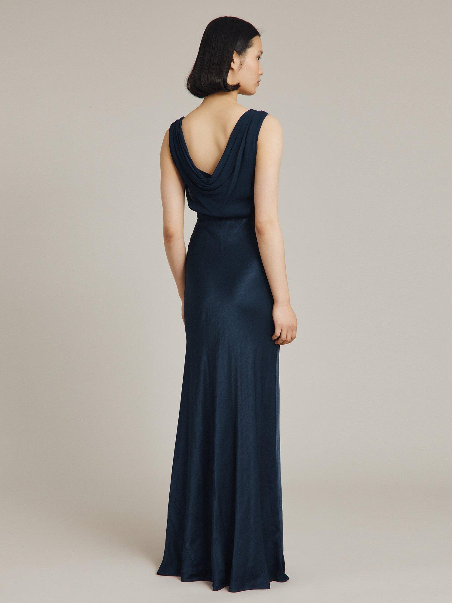 Ghost Beau Satin Maxi Dress, Navy Blue, XXS