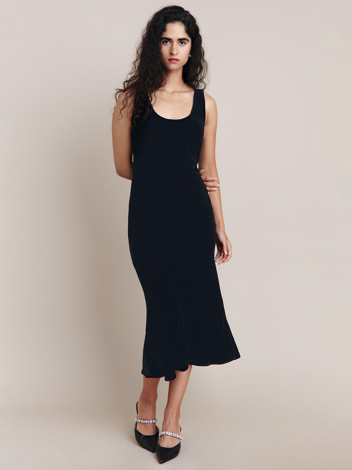 Ghost Palm Velvet Slip Midi Dress, Black