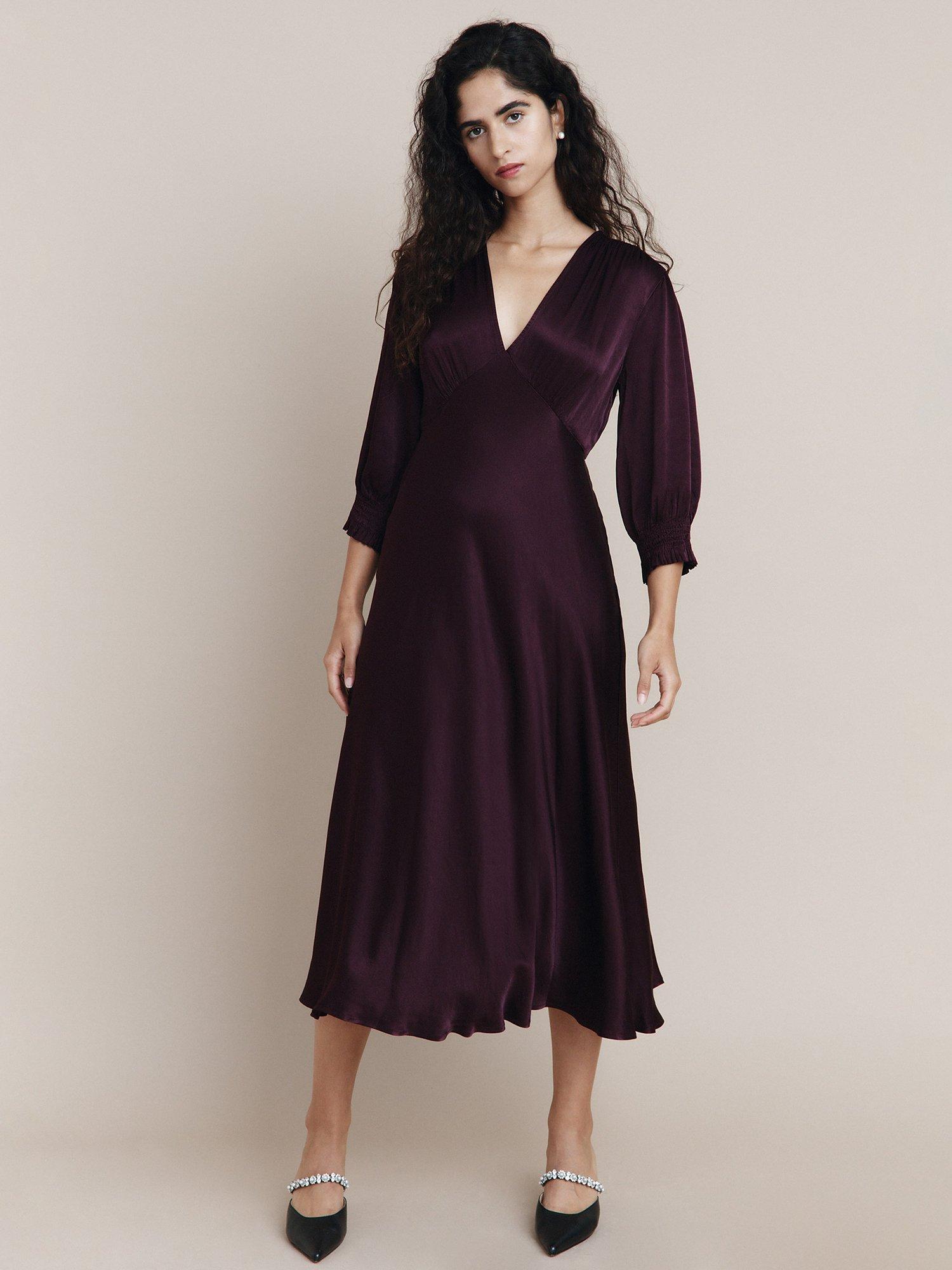 Ghost Elle Satin Midi Dress, Orchid Bloom