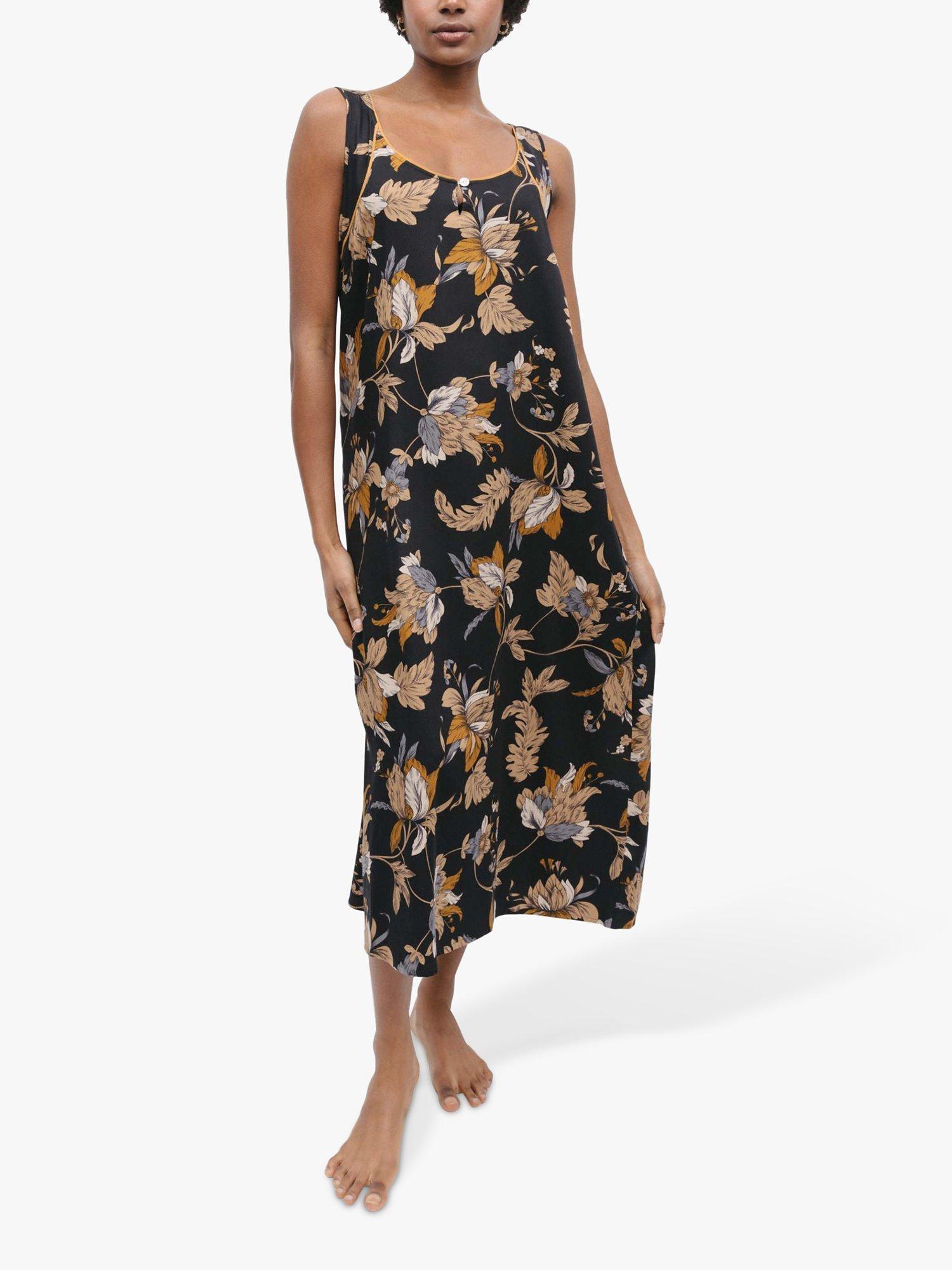 Product image 1 of 4, which shows Fable & Eve Brixton Floral Print Long Nightdress, Black/Multi, 8