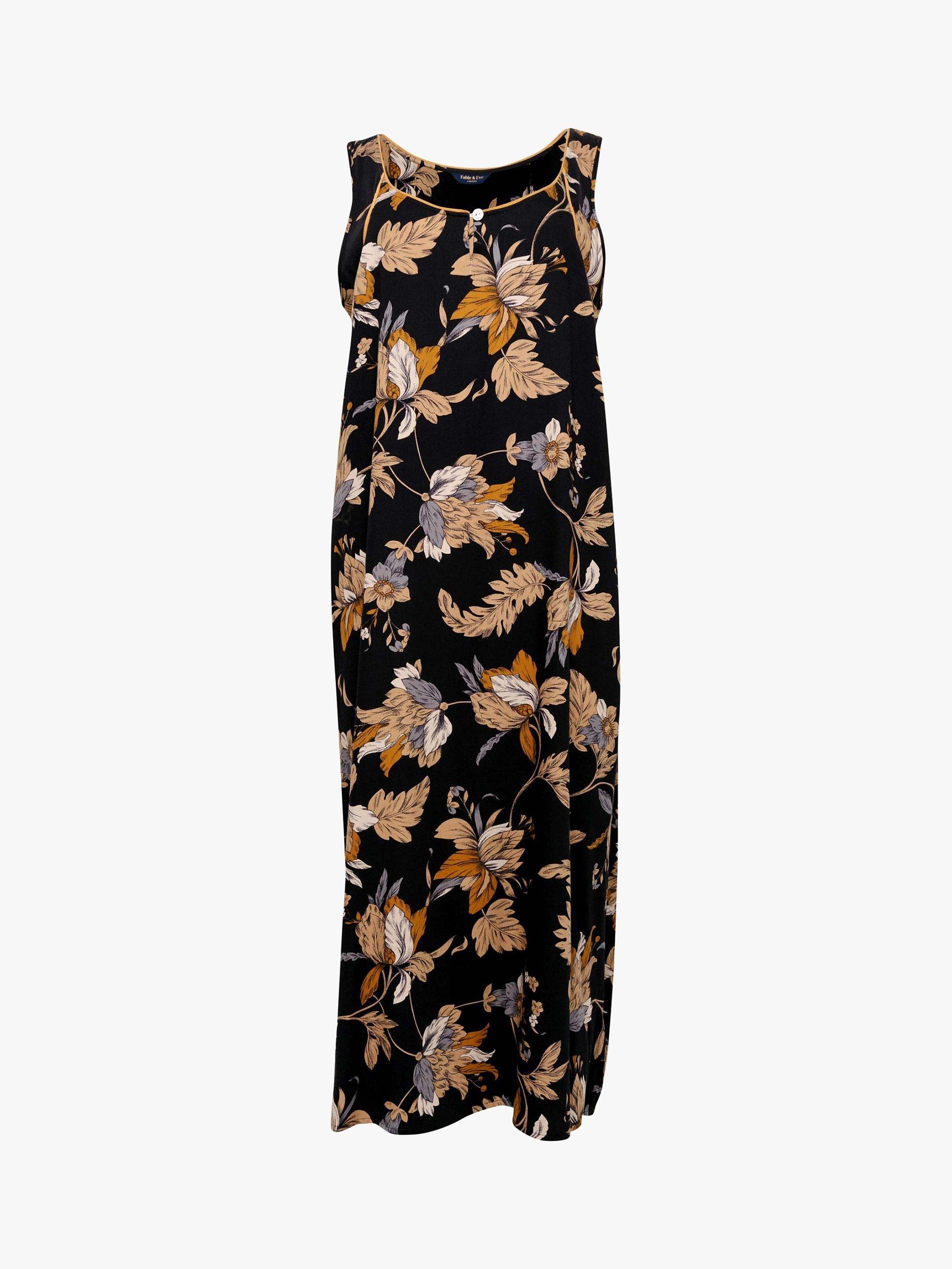 Product image 3 of 4, which shows Fable & Eve Brixton Floral Print Long Nightdress, Black/Multi, 8