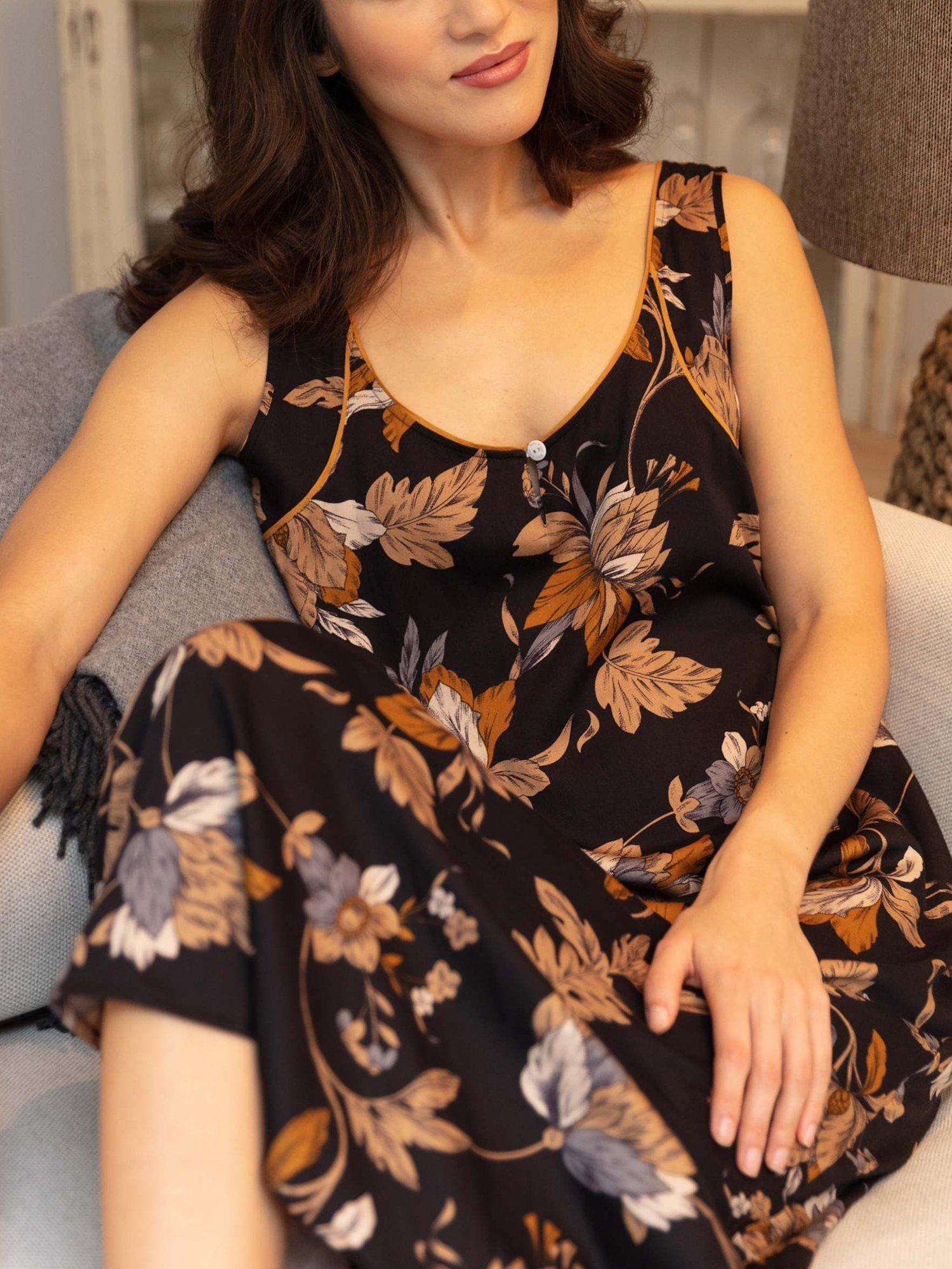 Product image 4 of 4, which shows Fable & Eve Brixton Floral Print Long Nightdress, Black/Multi, 8