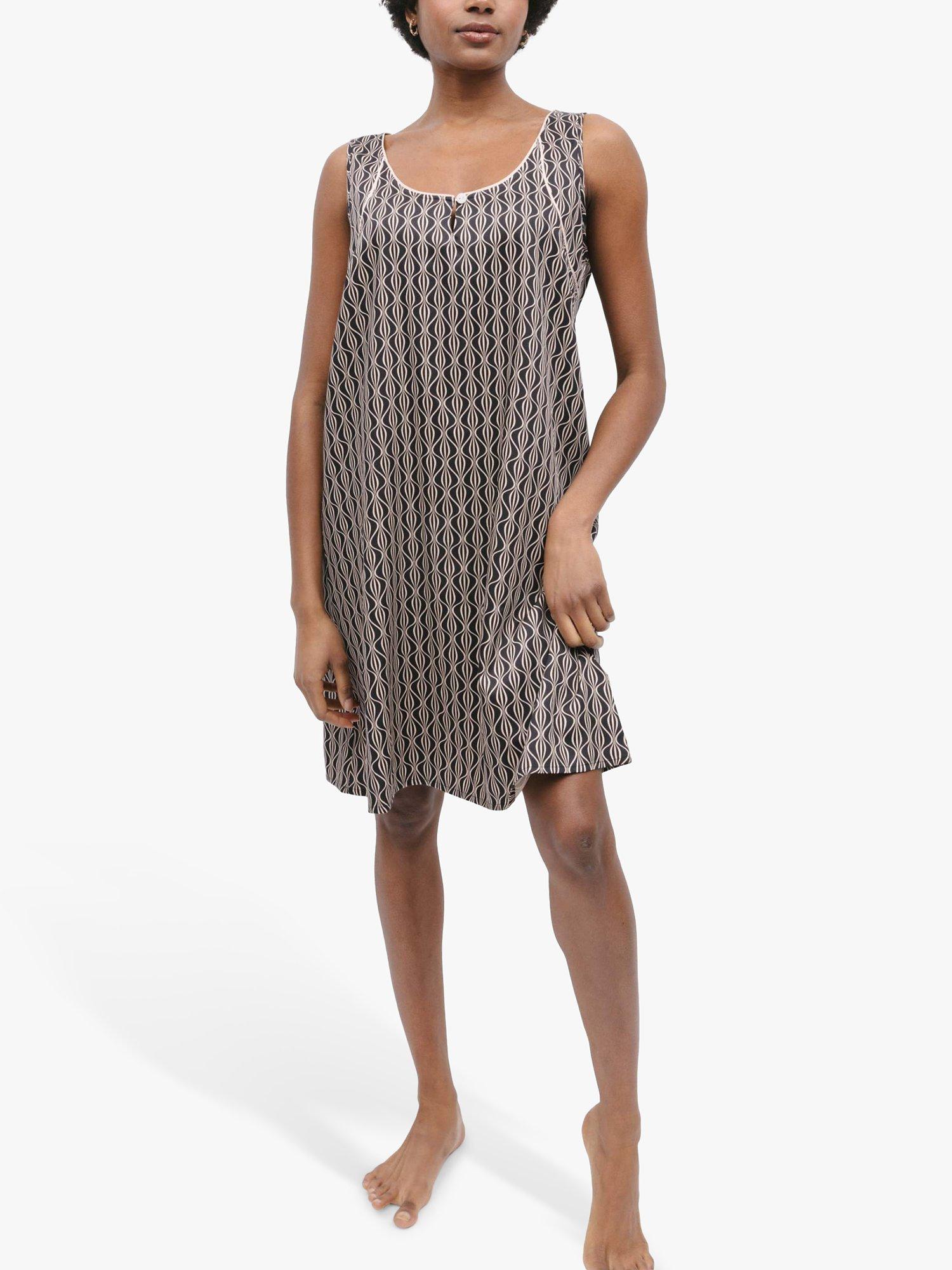 Product image 1 of 4, which shows Fable & Eve Brixton Geometric Print Nightdress, Black, 10