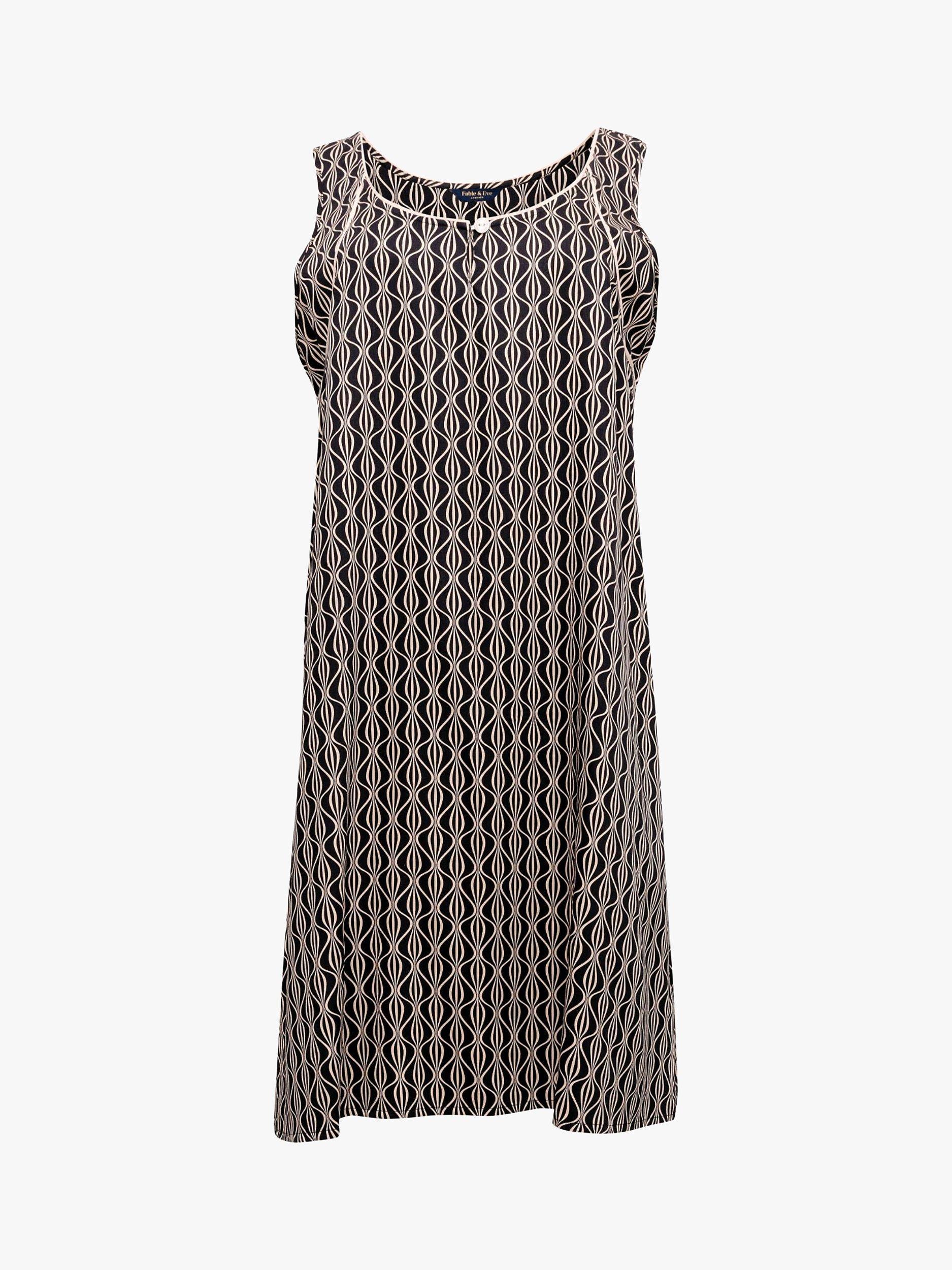 Product image 3 of 4, which shows Fable & Eve Brixton Geometric Print Nightdress, Black, 10