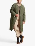 Four Seasons Reversible Collarless Borg Quilted Coat, Khaki/Cream