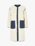 Four Seasons Reversible Collarless Borg Quilted Coat, Navy