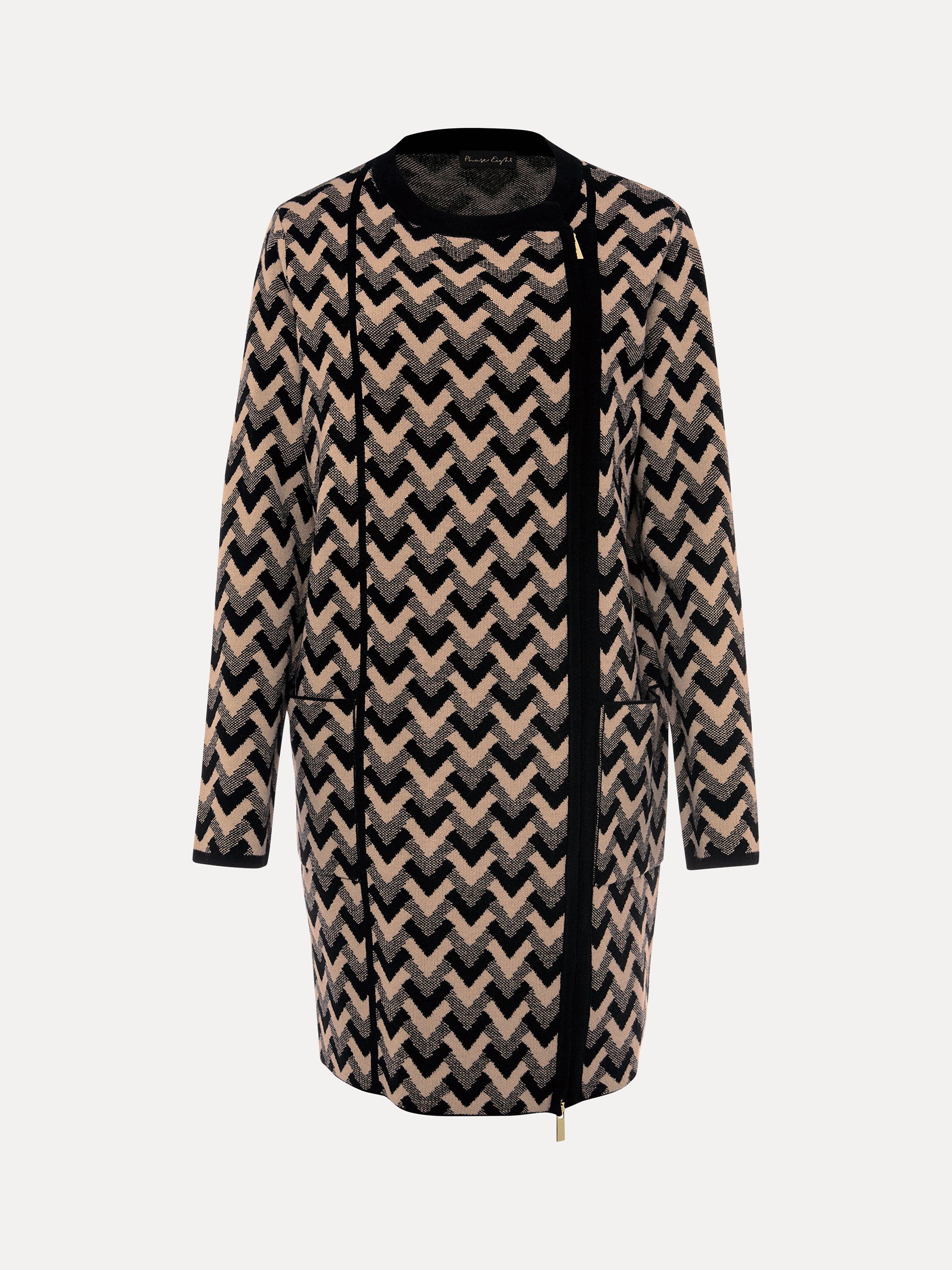 Phase Eight Perrie Geo Jacquard Coat, Camel/Black, 10