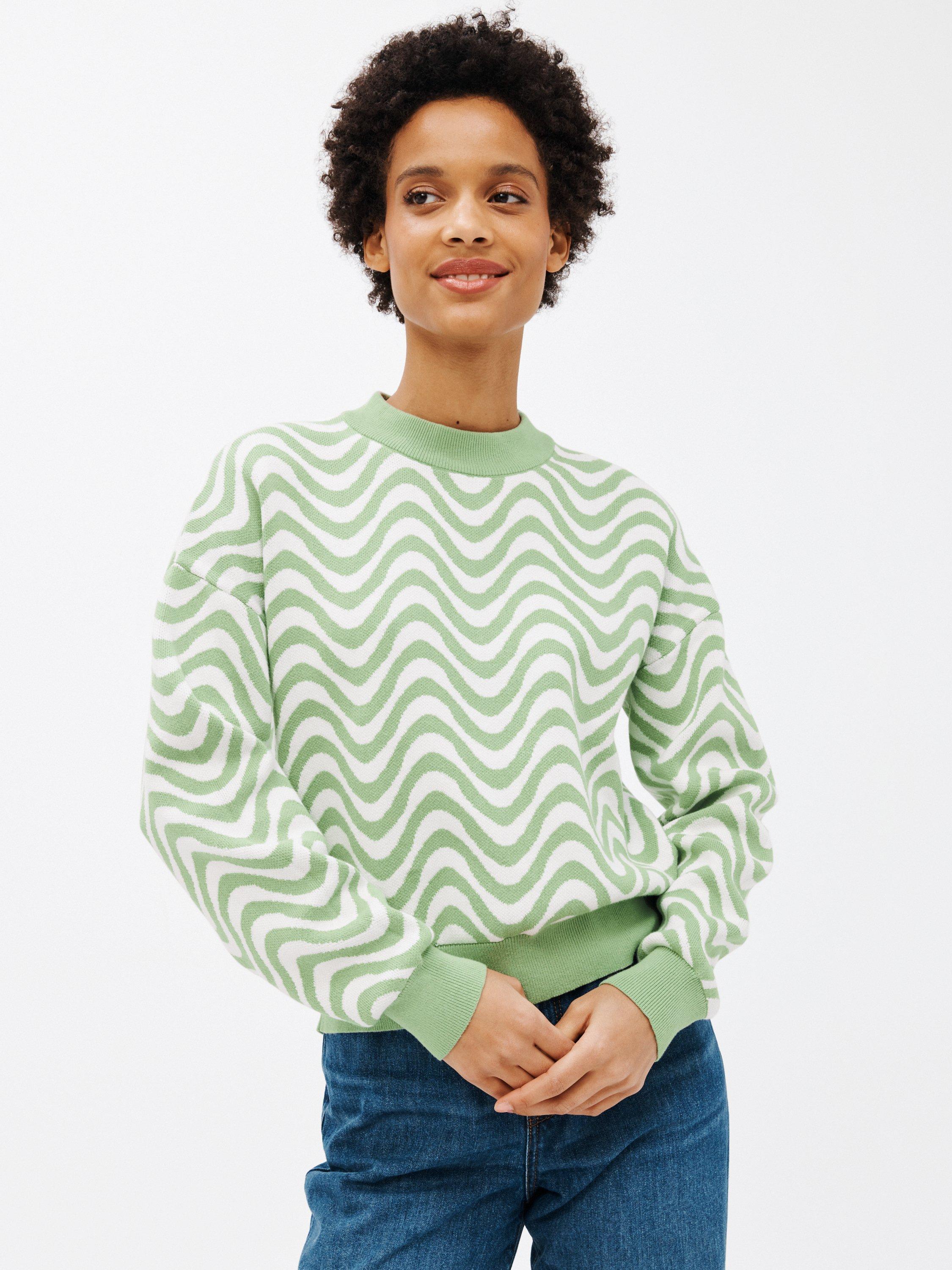 John Lewis Wavy Stripe Jumper, Green/Multi