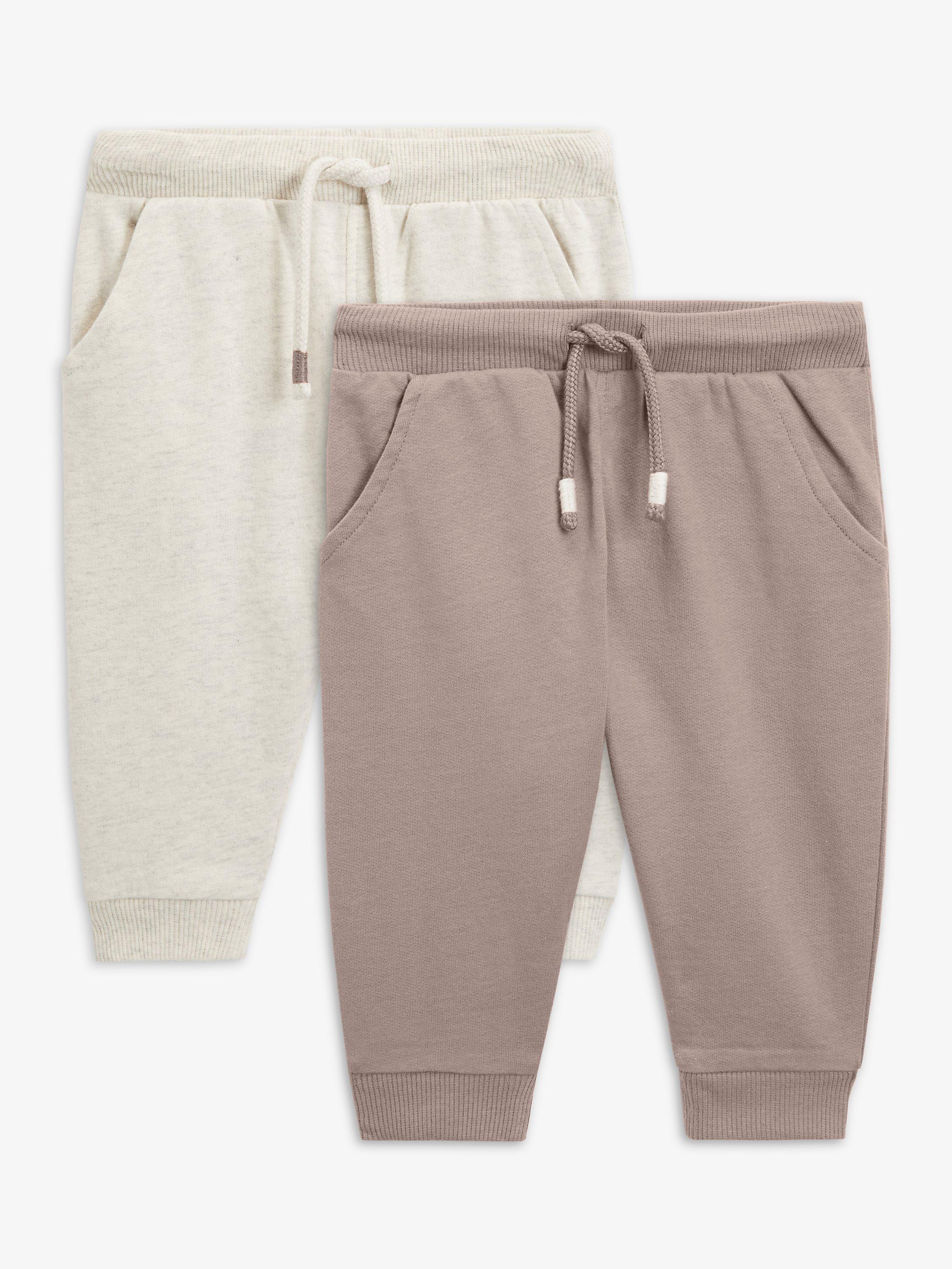 John Lewis Baby Plain Cuffed Ankle Joggers, Pack of 2, Pink/Beige