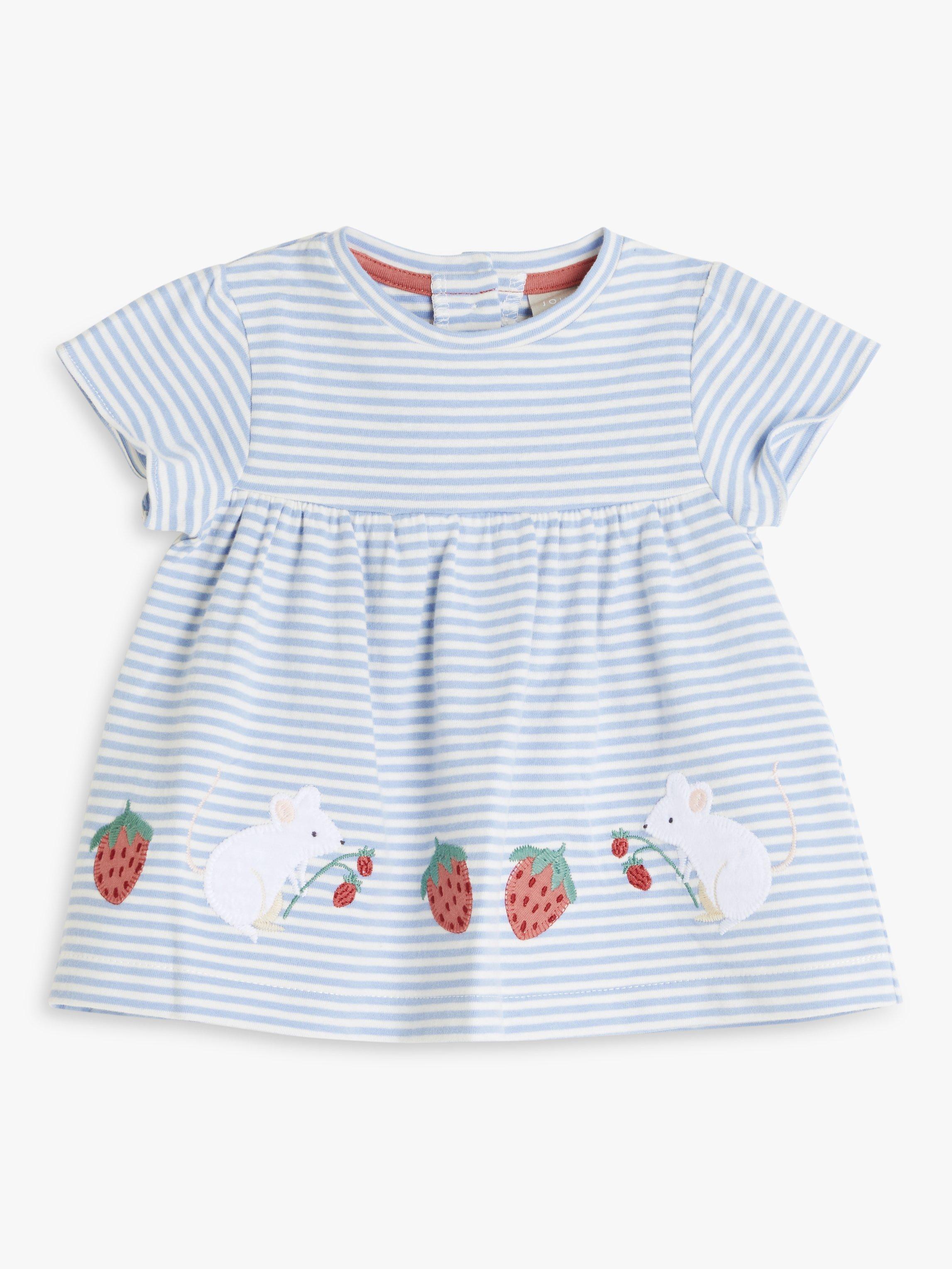 John Lewis Baby Mouse Stripe Border T-Shirt, Blue