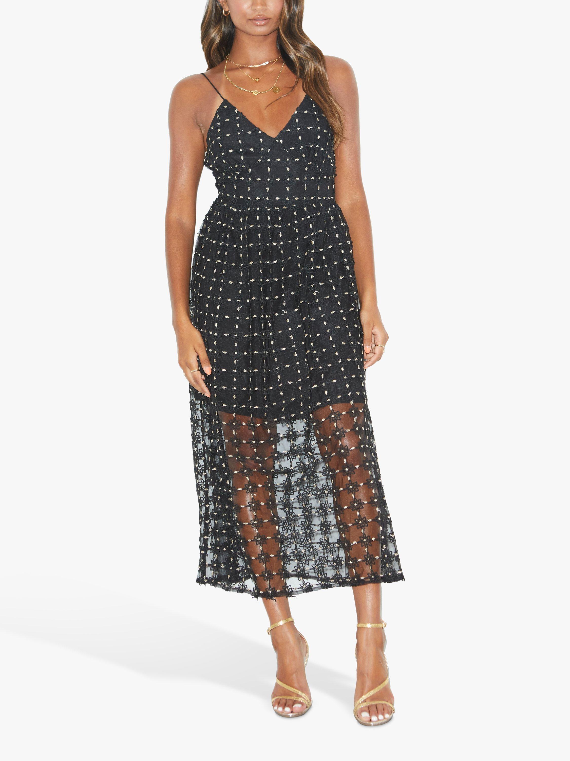Never Fully Dressed Mesh Floral Print Midi Dress, Black