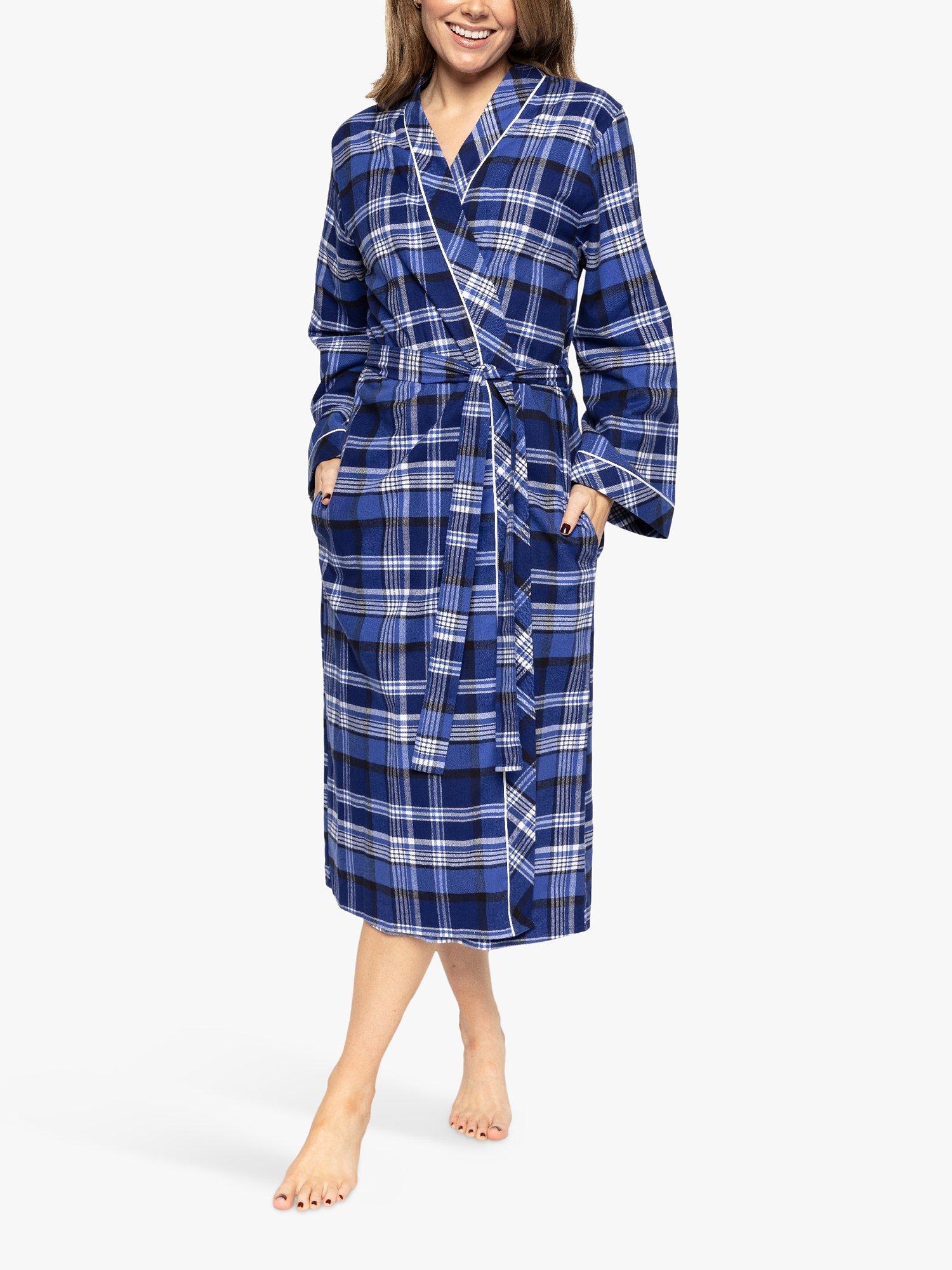 Product image 1 of 3, which shows Cyberjammies Riley Check Wrap Dressing Gown, Navy, 8
