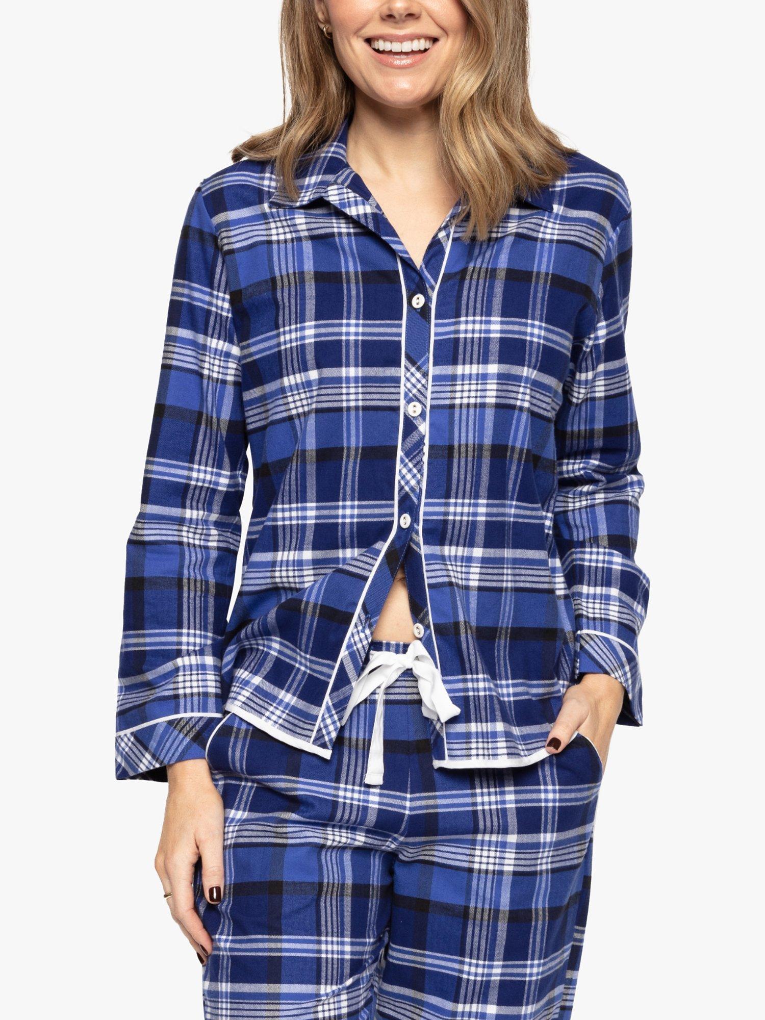 Product image 1 of 4, which shows Cyberjammies Riley Check Pyjama Top, Navy, 8