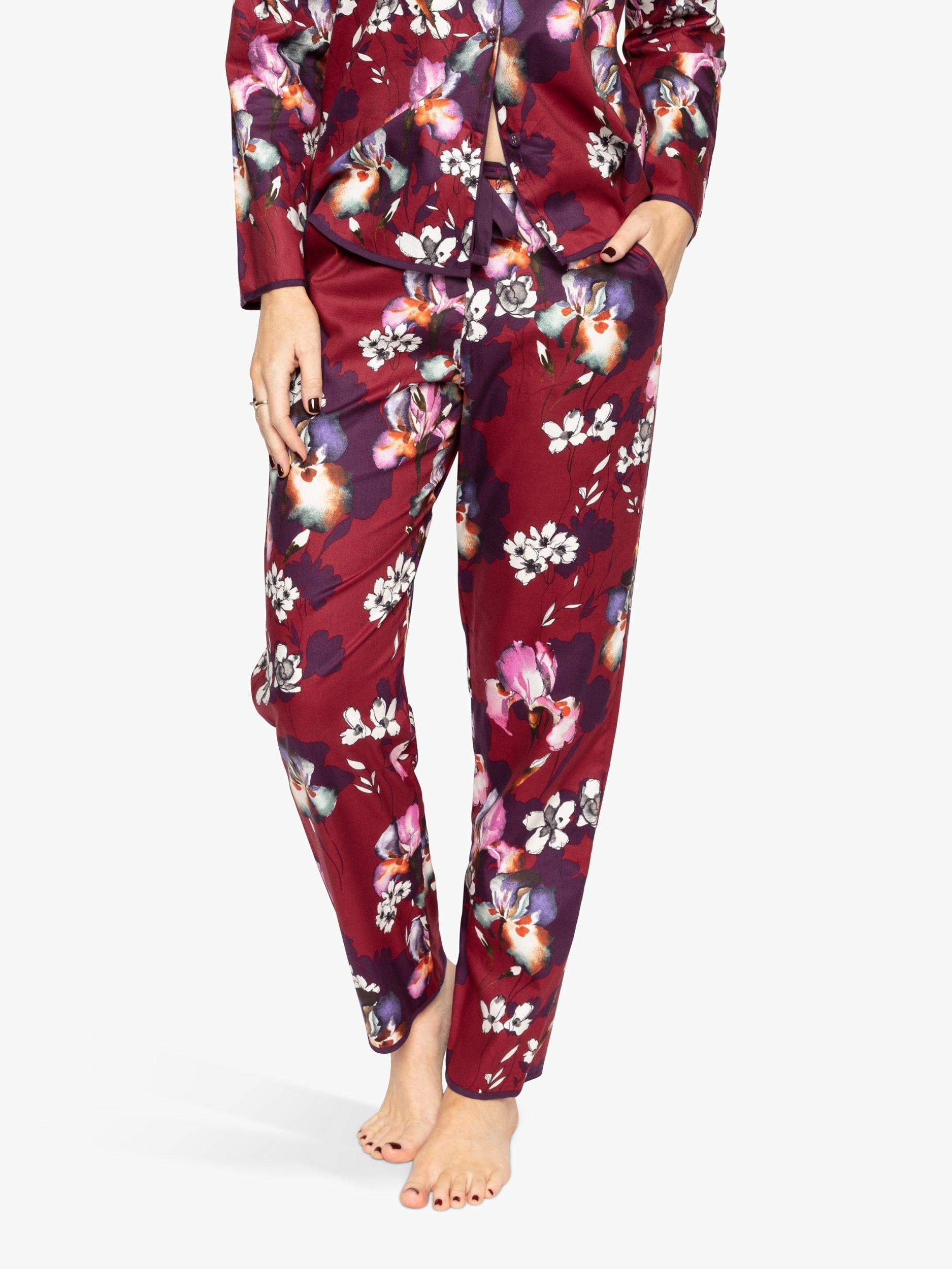 Product image 1 of 4, which shows Cyberjammies Clarissa Floral Print Pyjama Bottoms, Burgundy Mix, 8