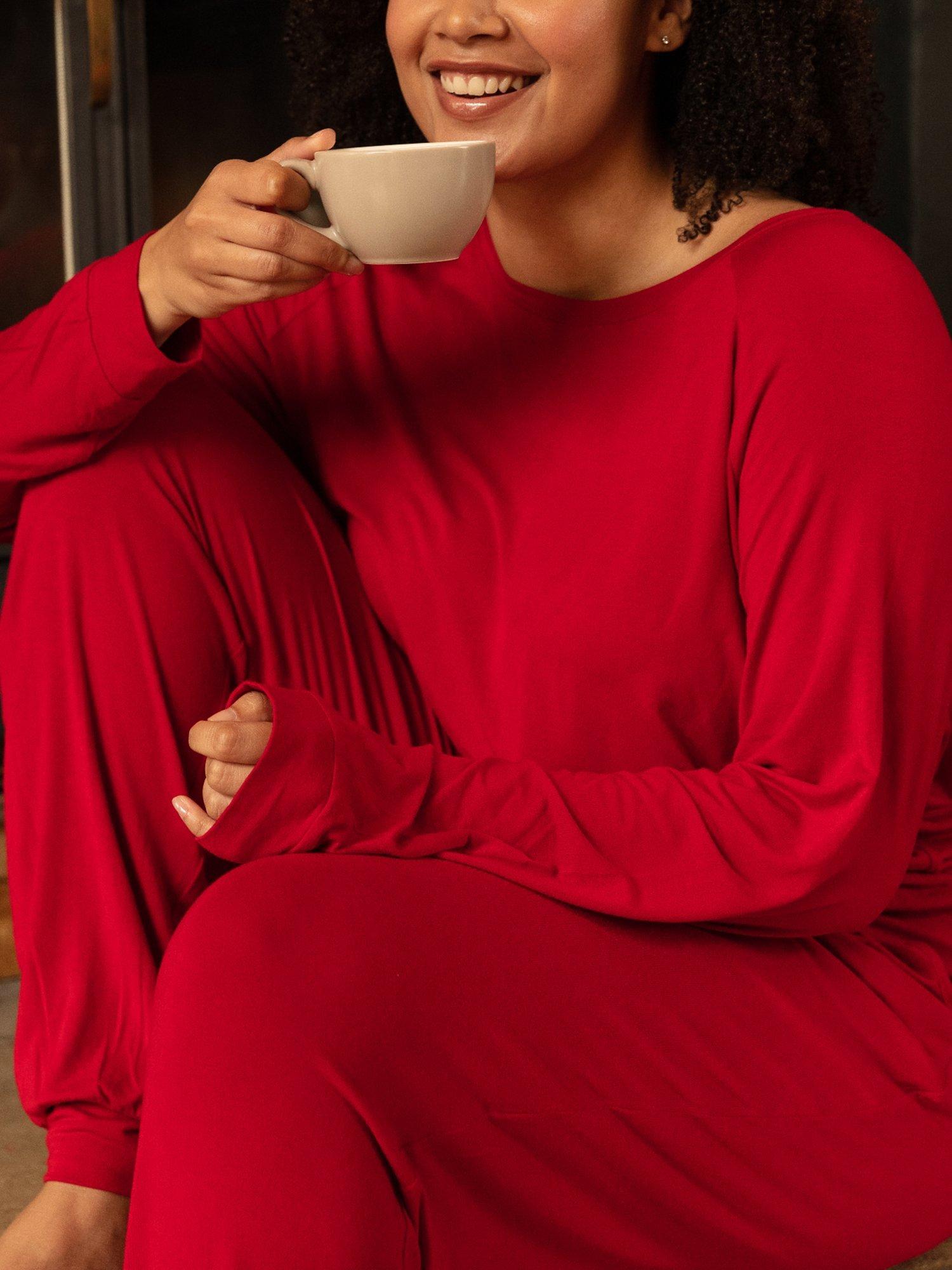 Product image 4 of 4, which shows Cyberjammies Windsor Knit Slouch Pyjama Top, Red, 8