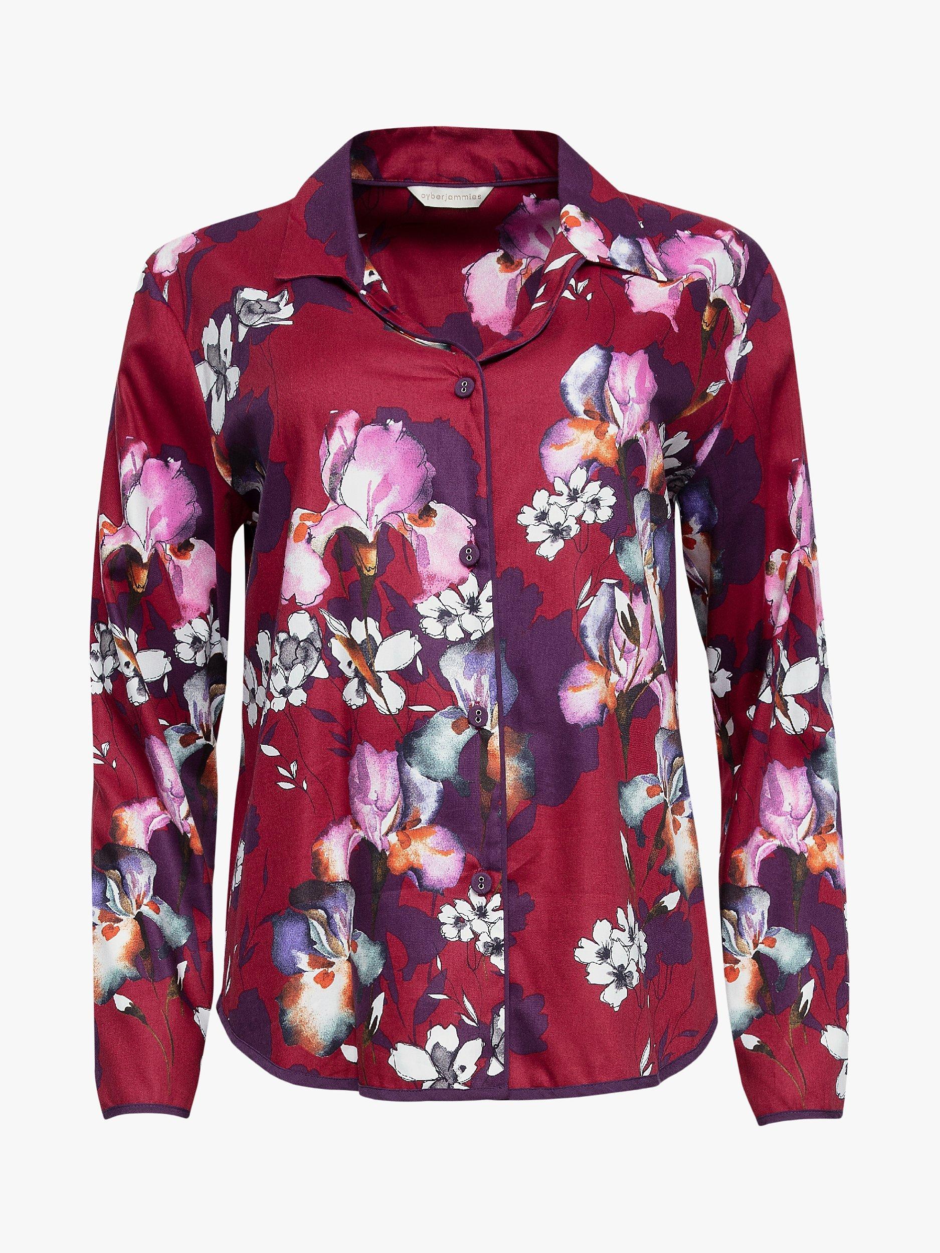 Product image 3 of 4, which shows Cyberjammies Clarissa Floral Print Pyjama Top, Burgundy Mix, 8
