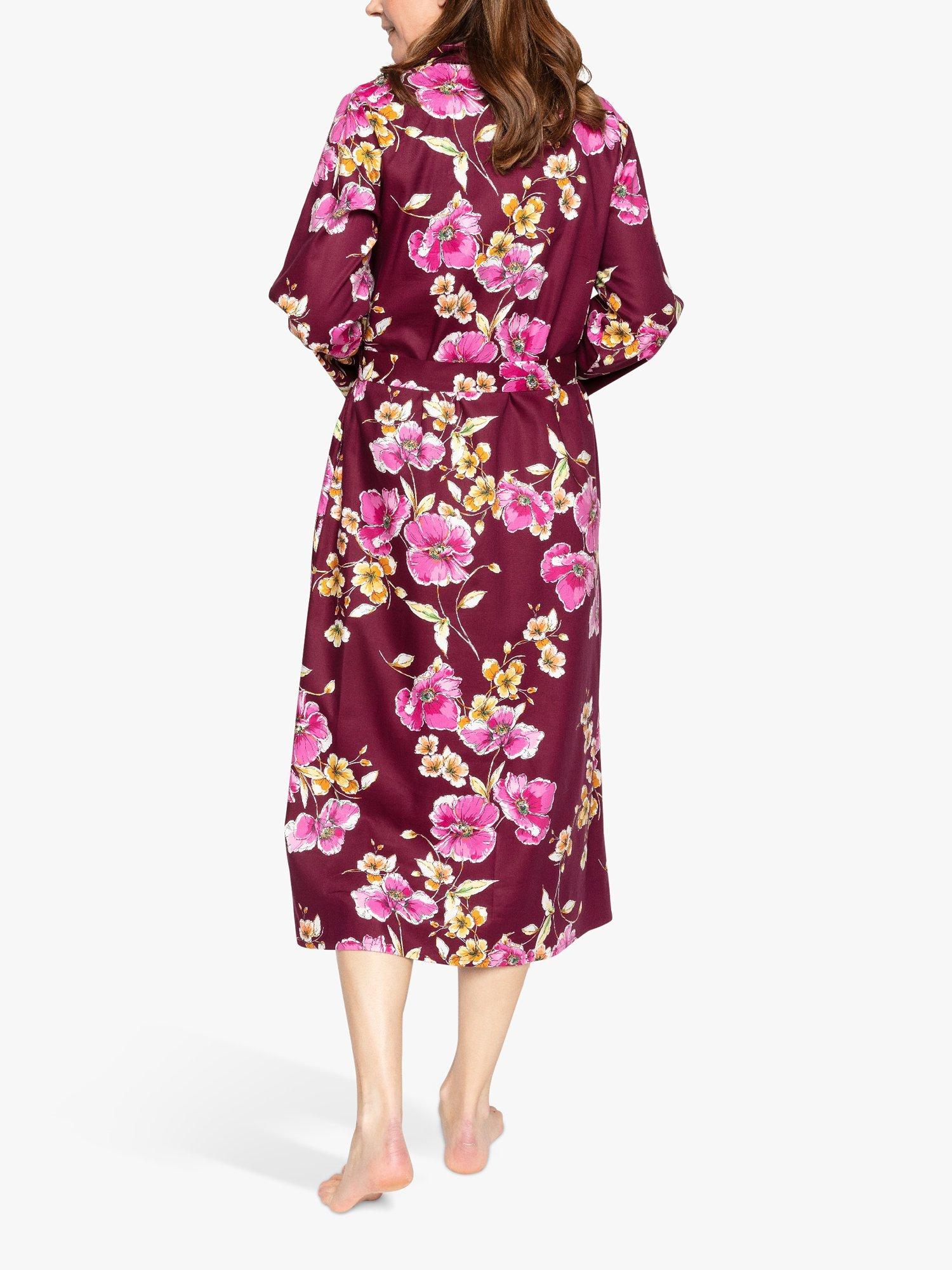 Product image 2 of 4, which shows Nora Rose by Cyberjammies Sara Floral Print Wrap Dressing Gown, Magenta Mix, 8